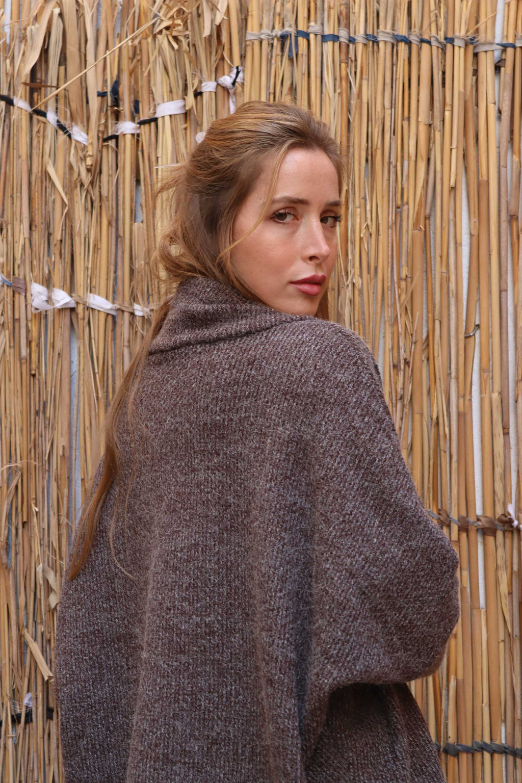 Grey melange short wool Cardigan