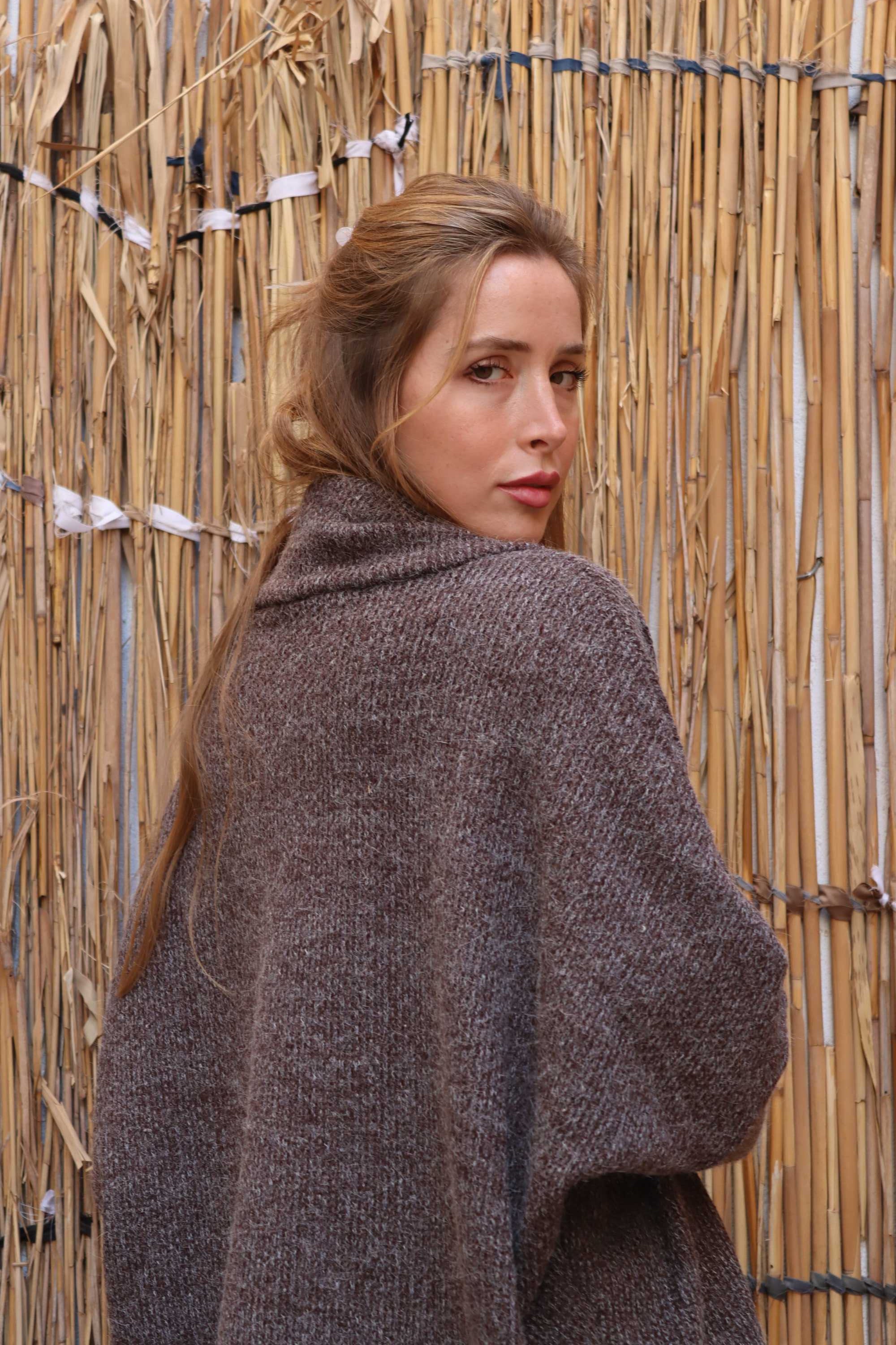 Grey melange short wool Cardigan