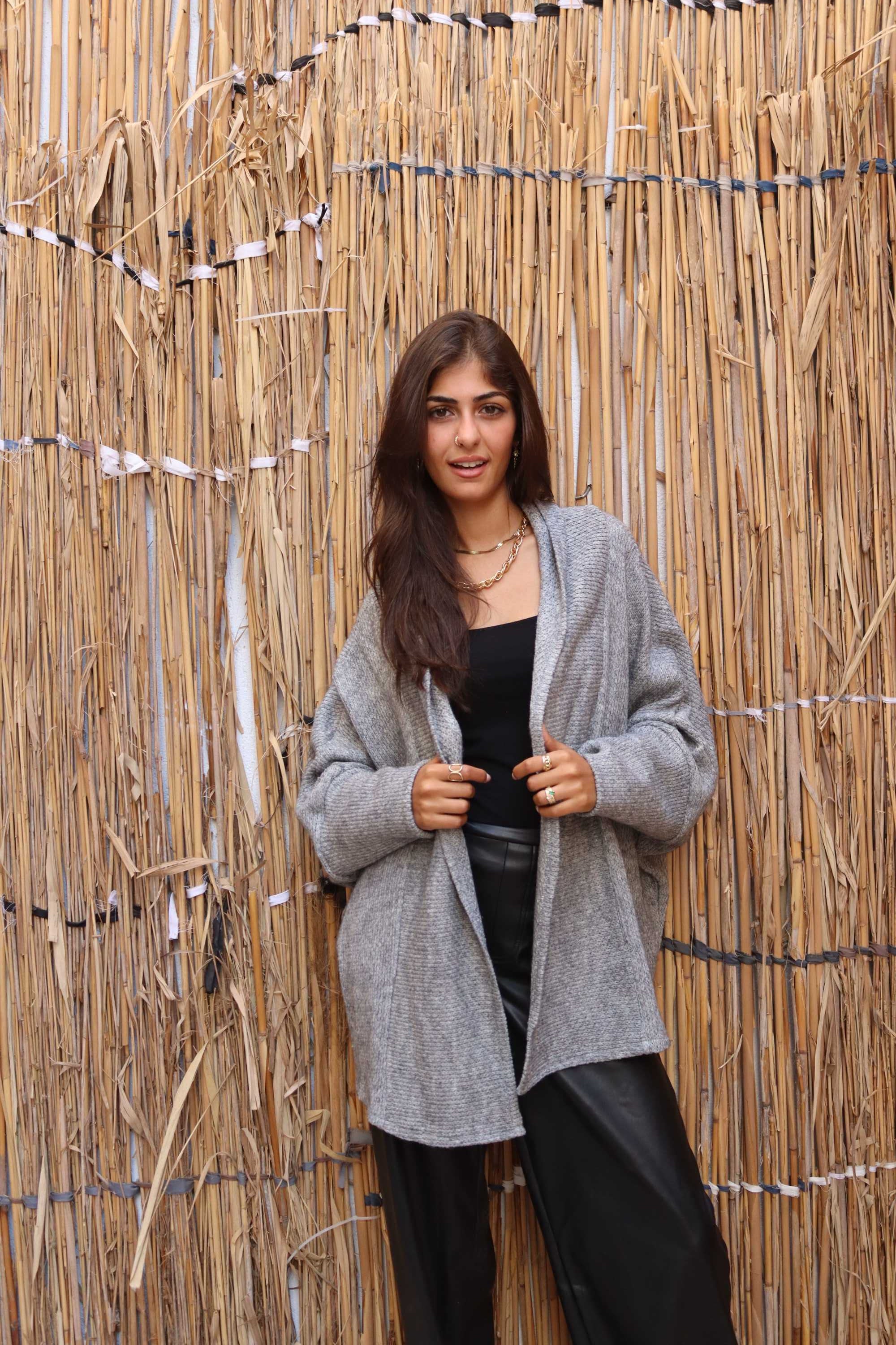 Grey melange short wool Cardigan