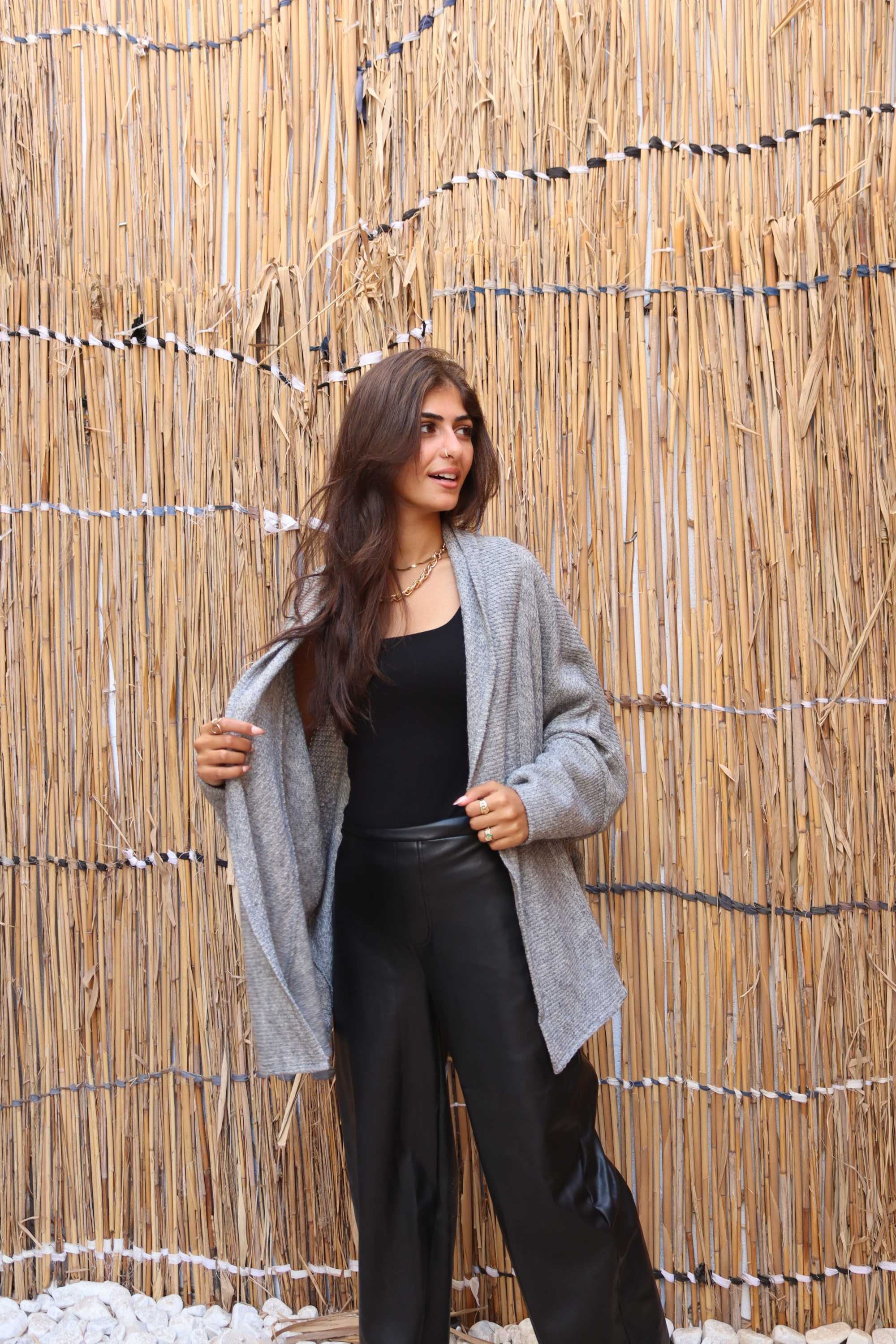 Grey melange short wool Cardigan