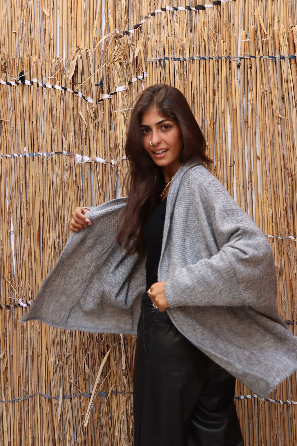 Grey melange short wool Cardigan