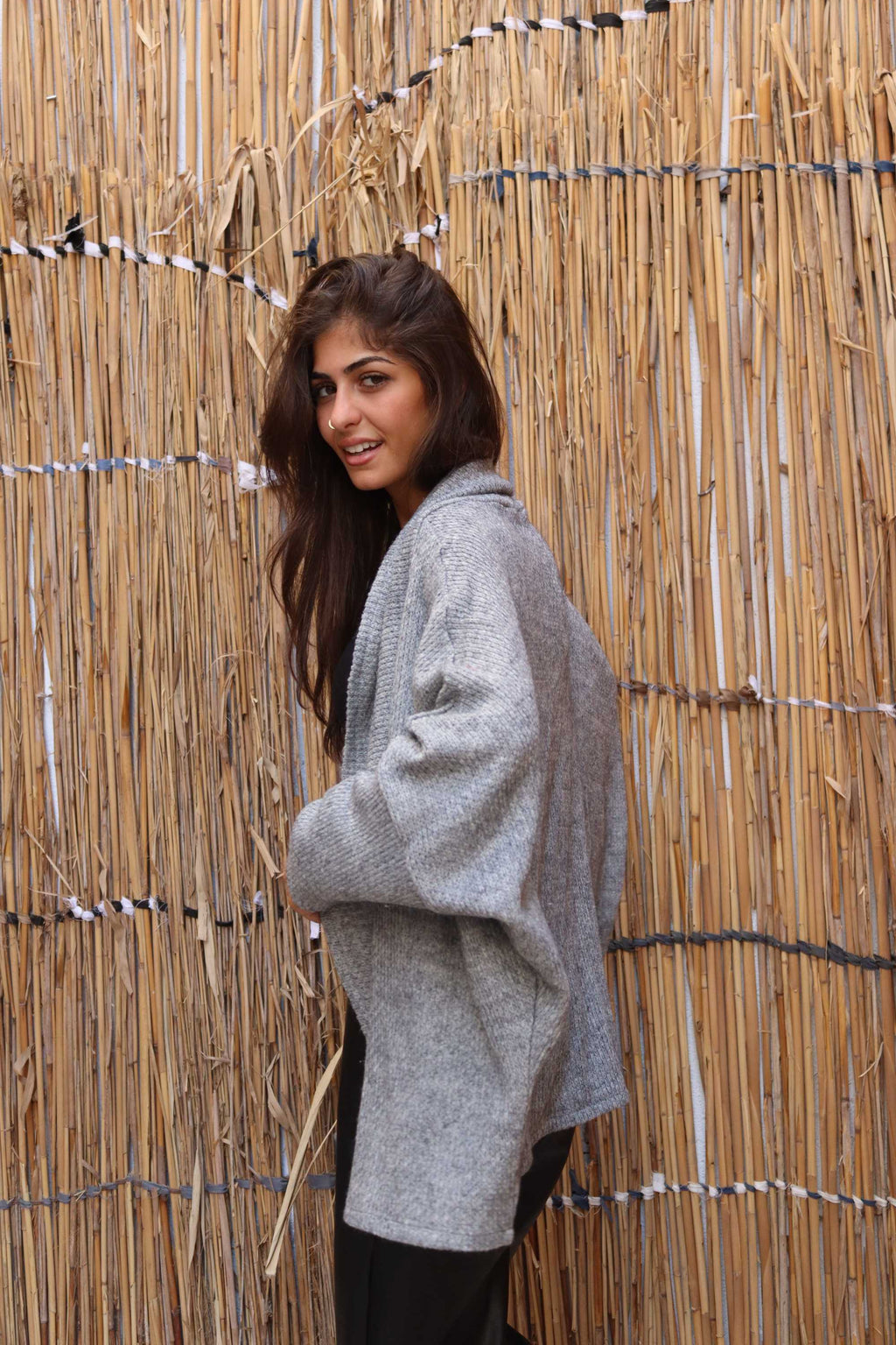 Grey melange short wool Cardigan