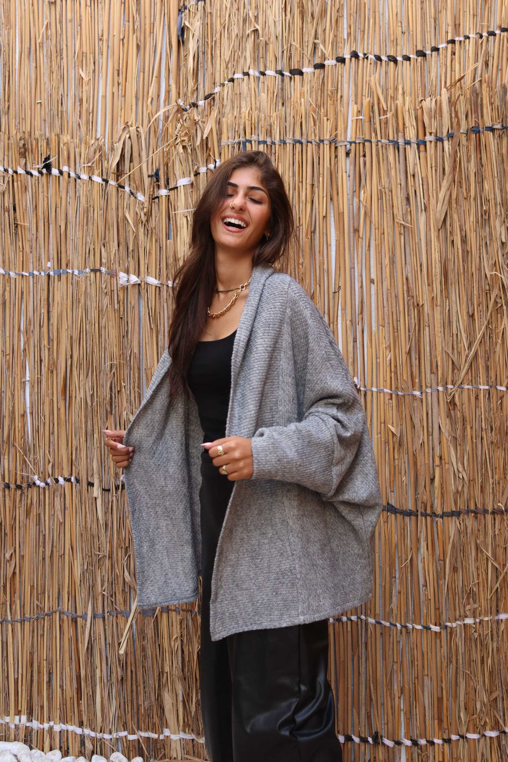 Grey melange short wool Cardigan