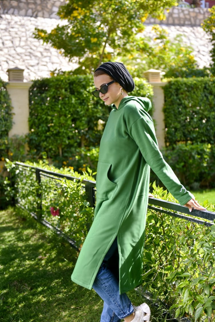 Green midi Hoodie dress – Azeez