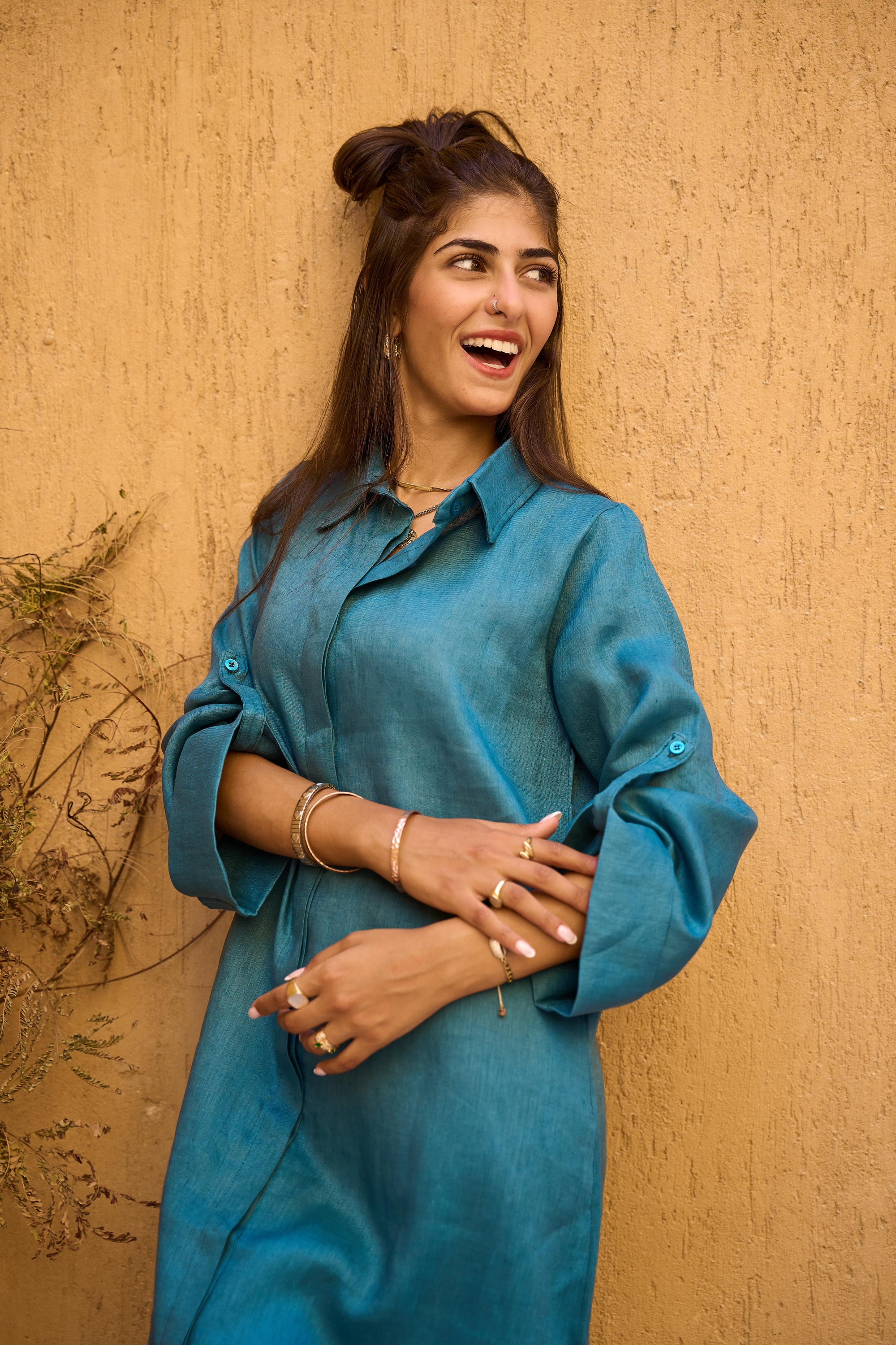Khaki Pure Linen Dress