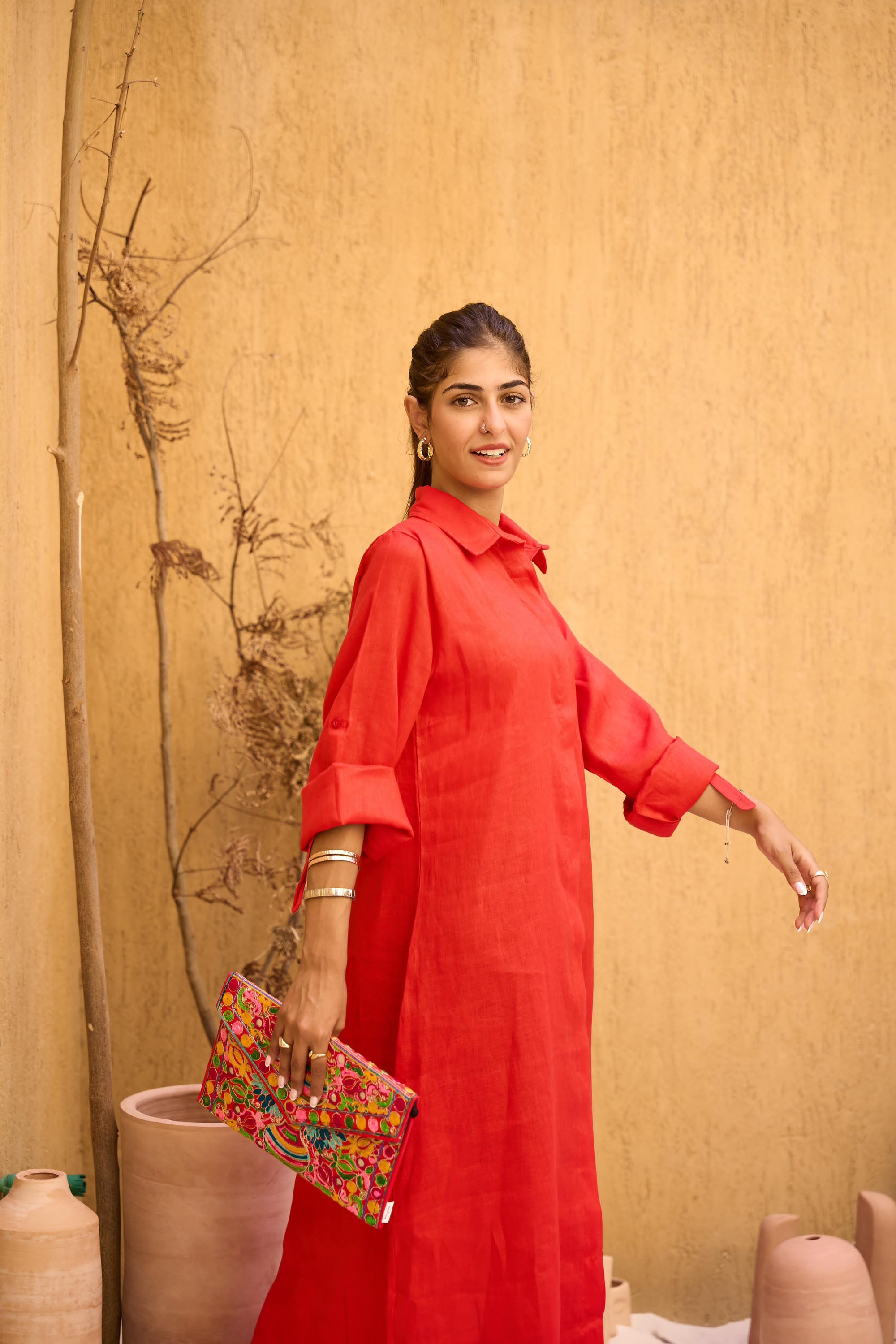 Khaki Pure Linen Dress