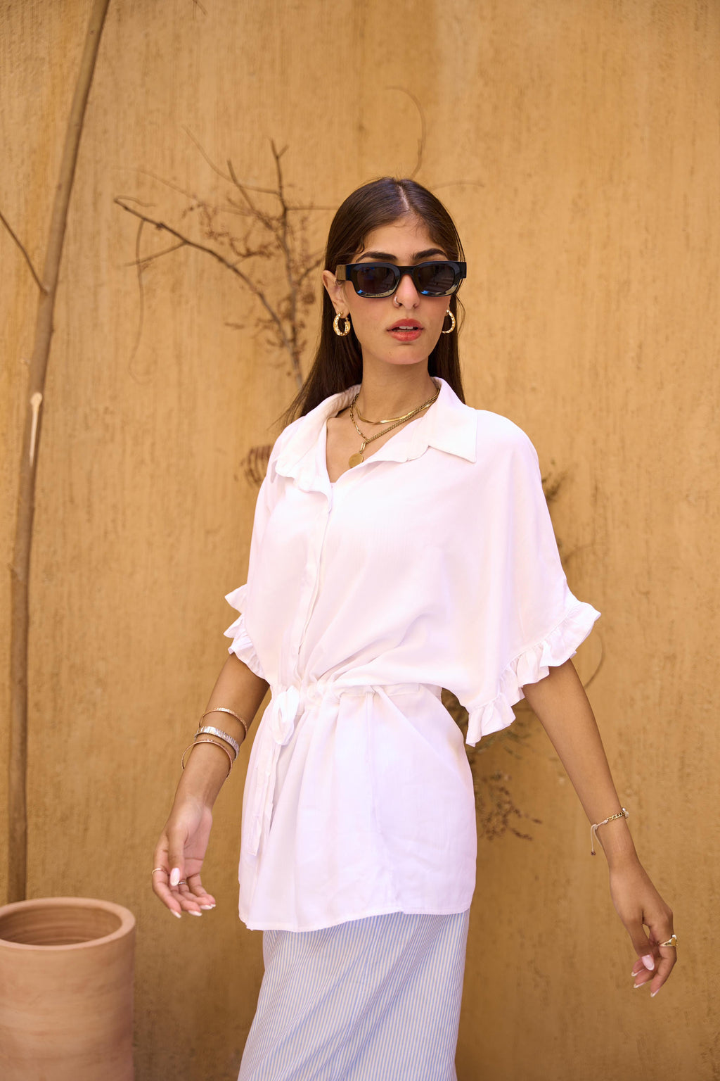 Mini ruffled sleeves shirt
