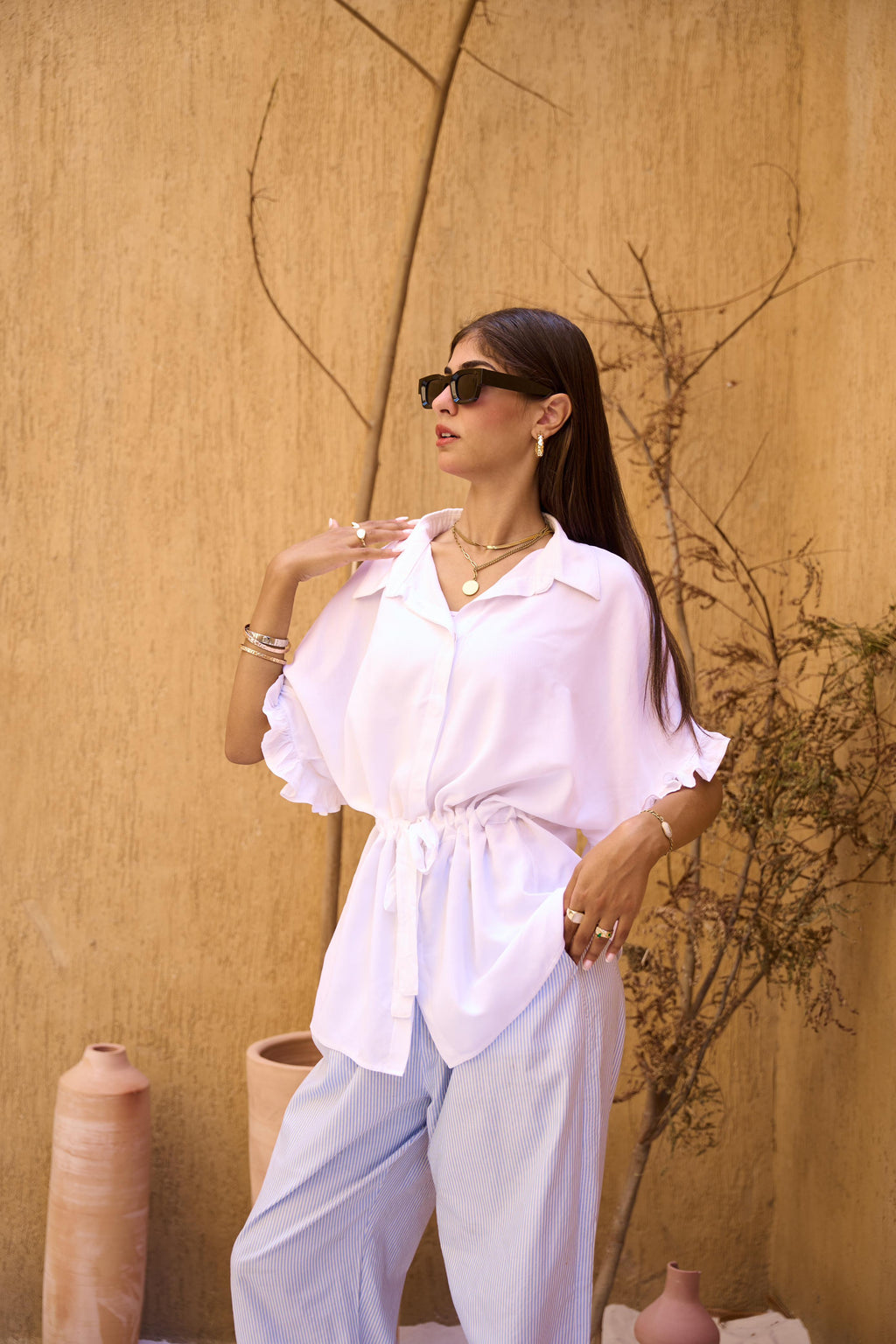 Mini ruffled sleeves shirt