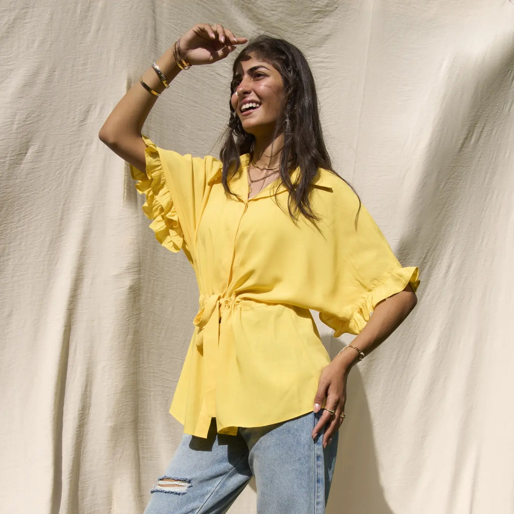 Mini ruffled sleeves shirt