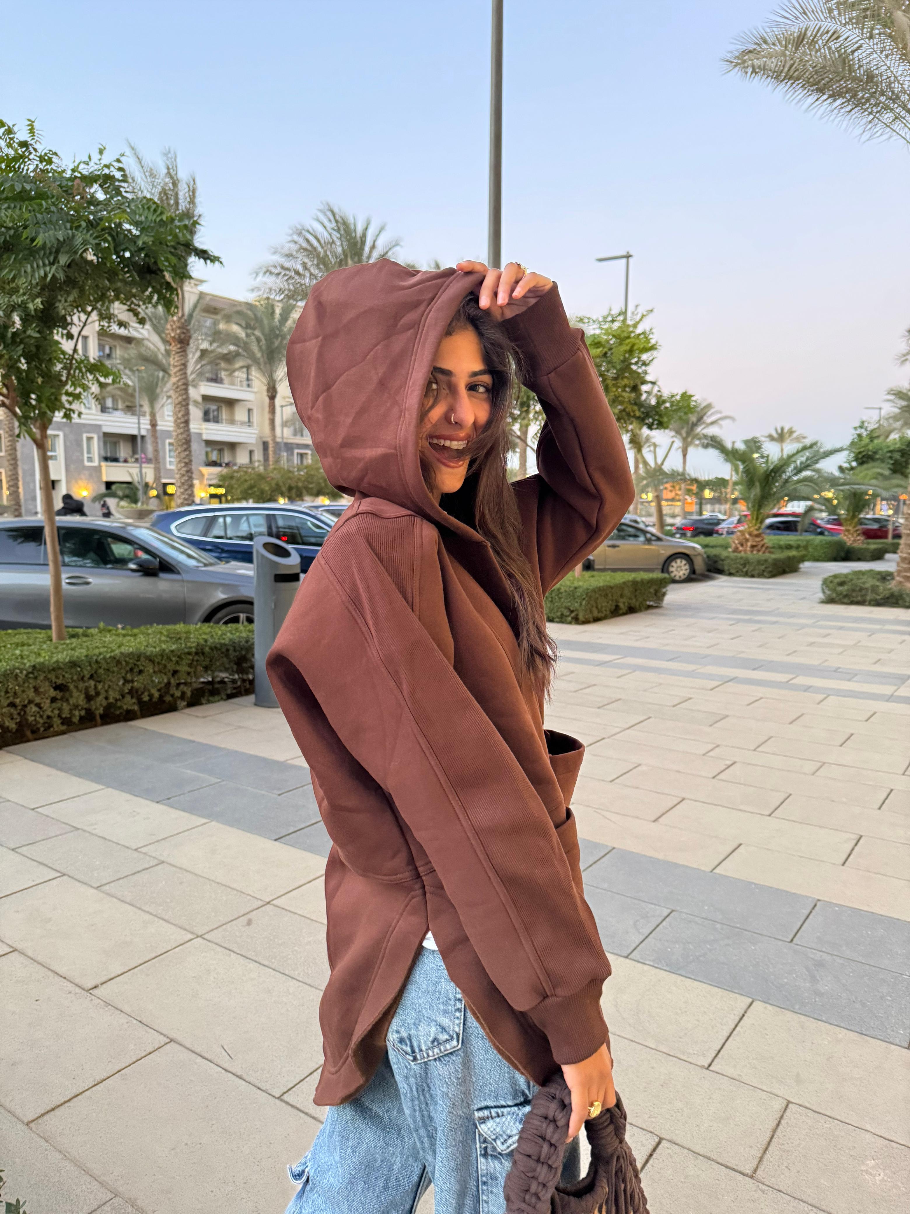 Chocolate Brown Rib sleeved hoodie