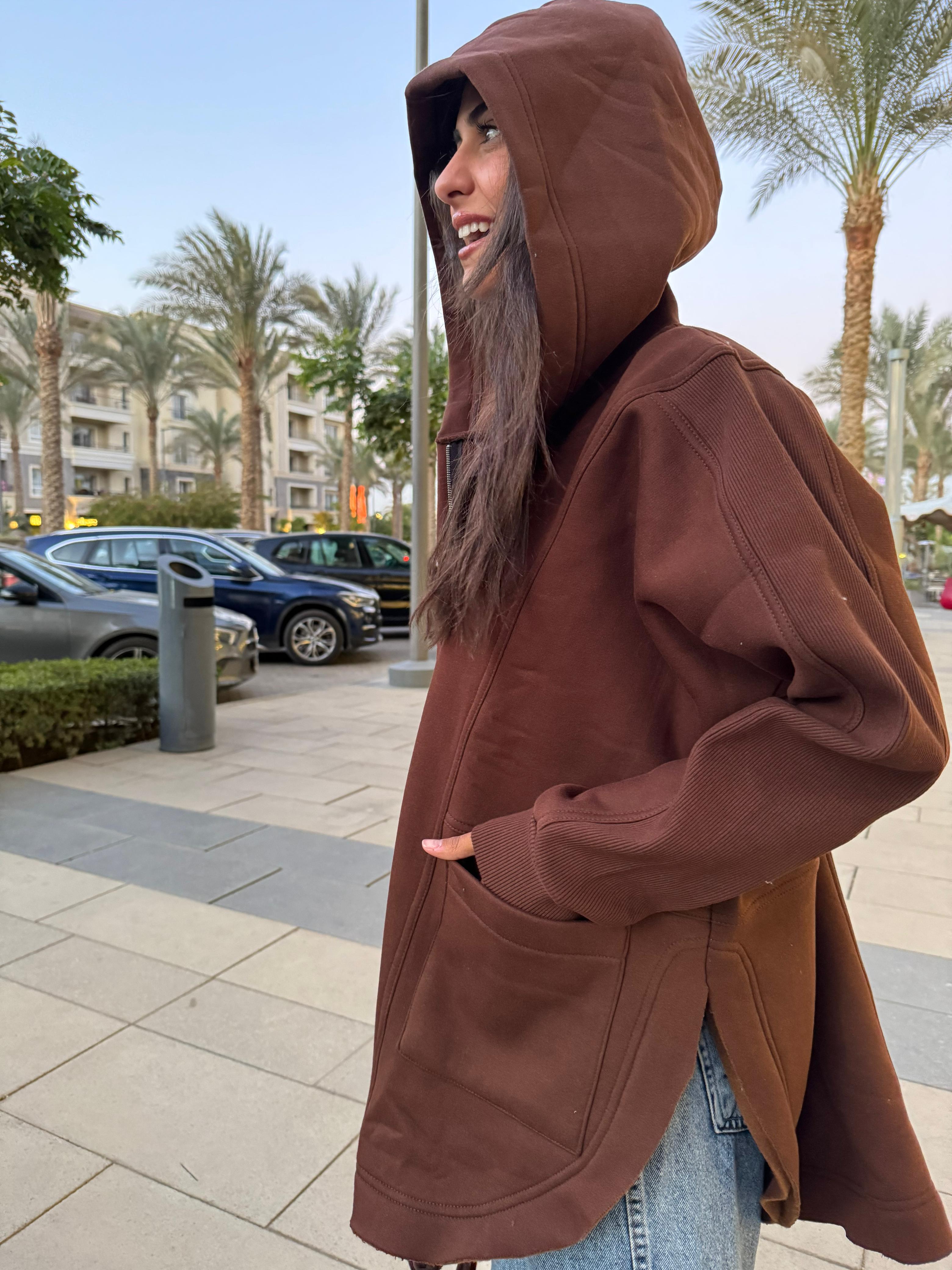 Chocolate Brown Rib sleeved hoodie