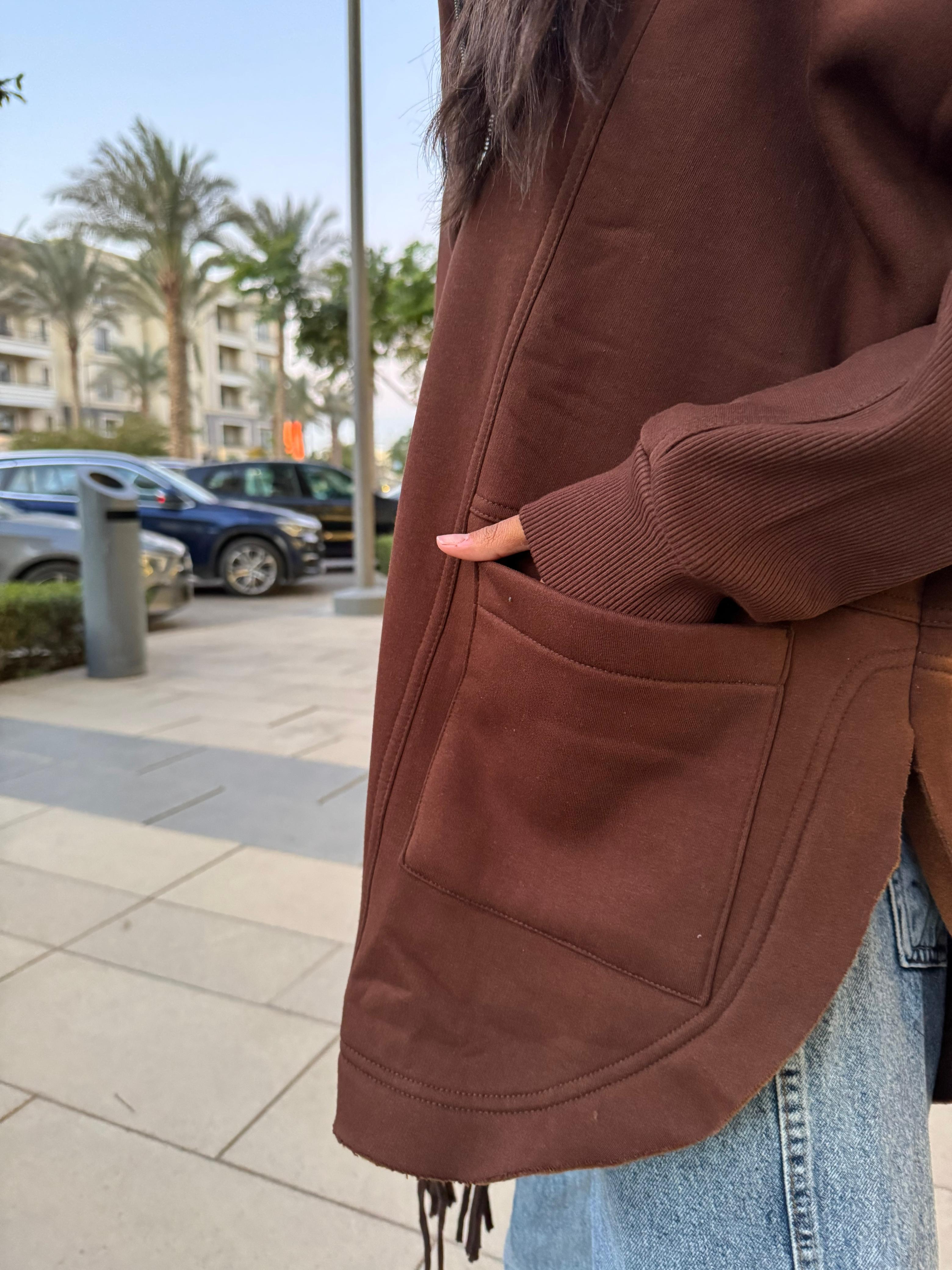 Chocolate Brown Rib sleeved hoodie