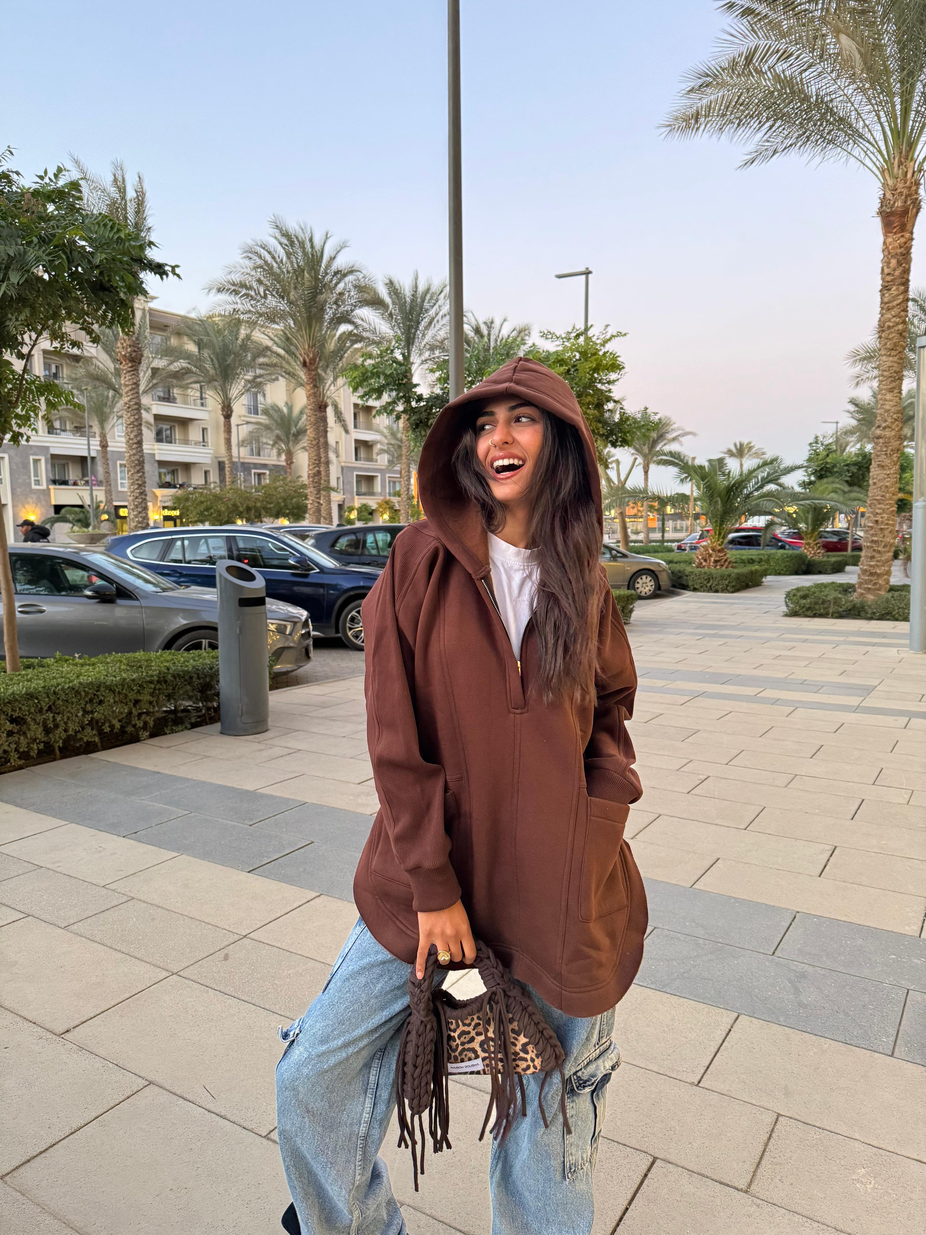 Chocolate Brown Rib sleeved hoodie