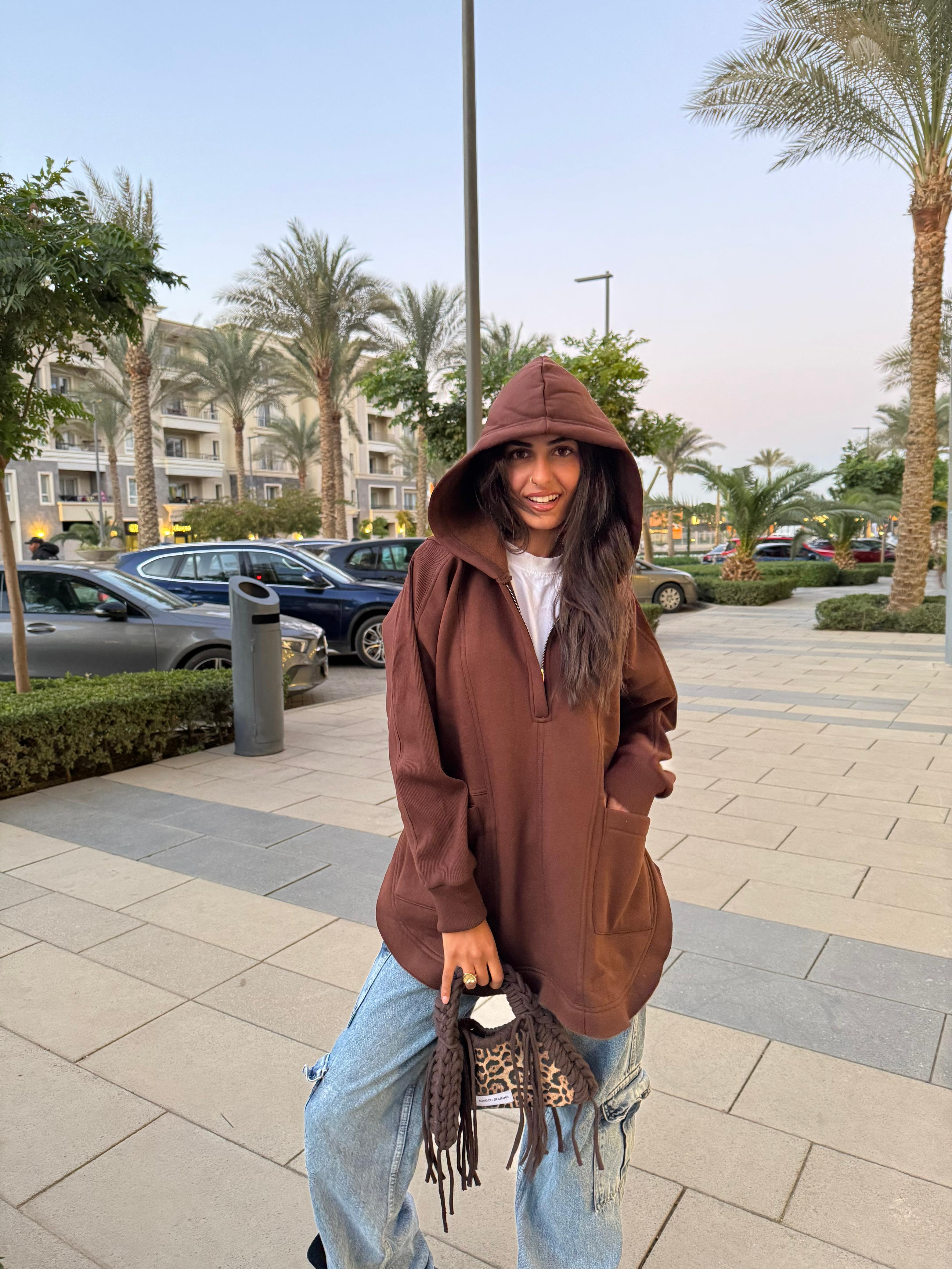 Chocolate Brown Rib sleeved hoodie