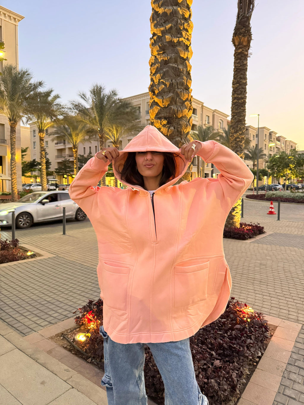 Beige Rib sleeved hoodie