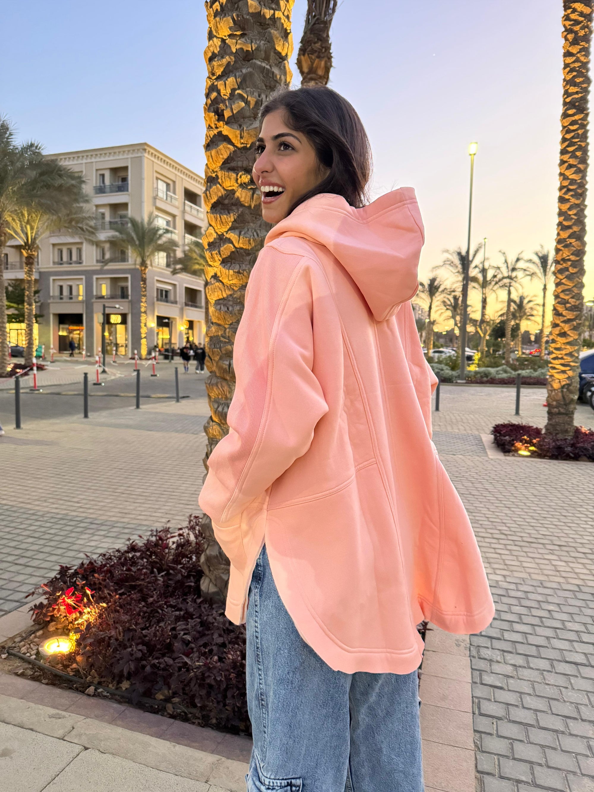 Beige Rib sleeved hoodie