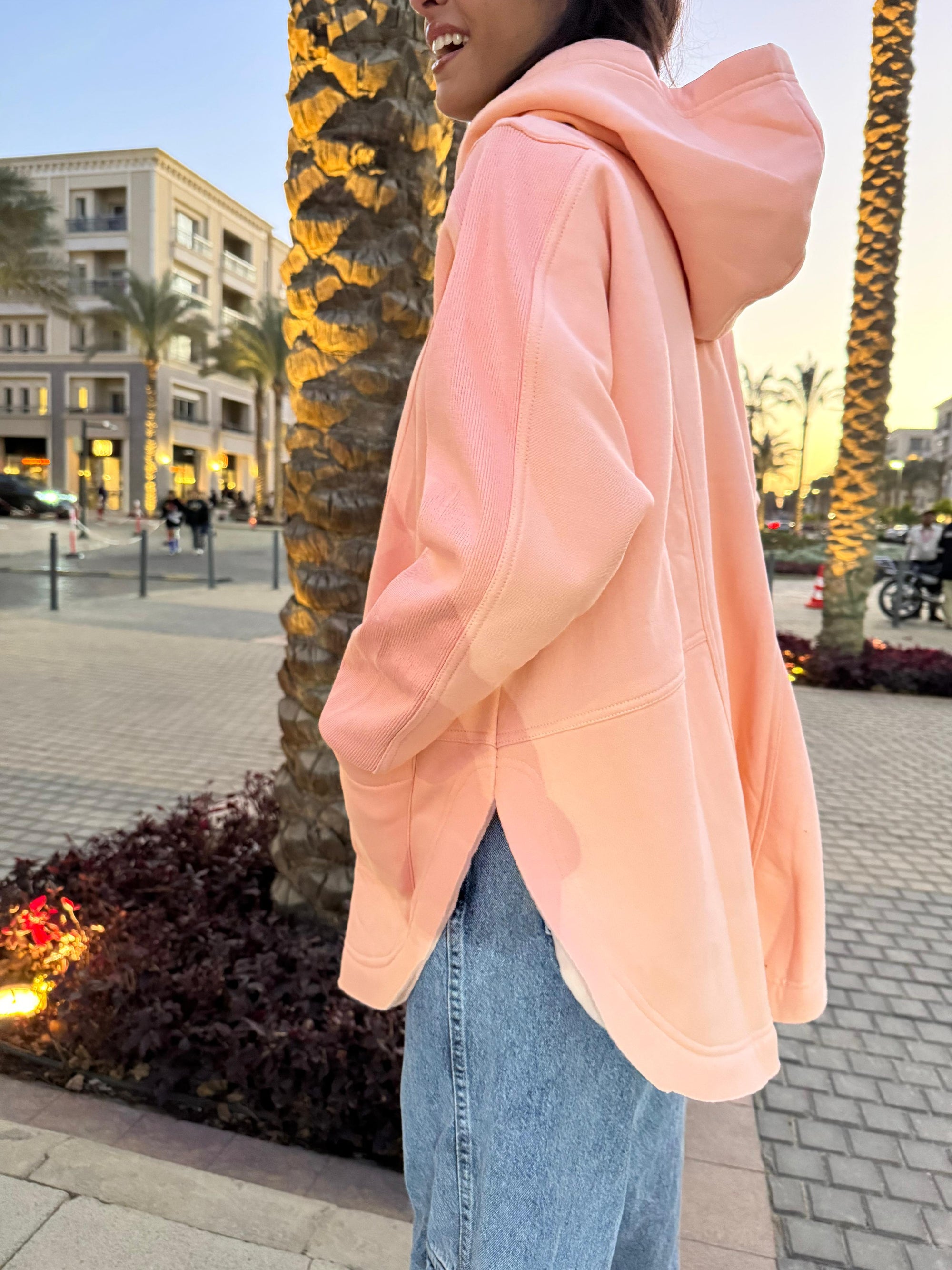 Beige Rib sleeved hoodie