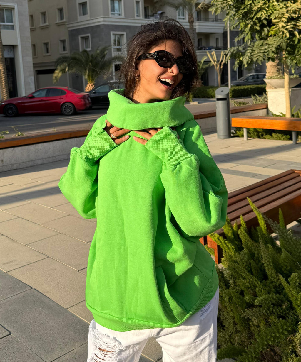 Apple green High Collar sweatshirt