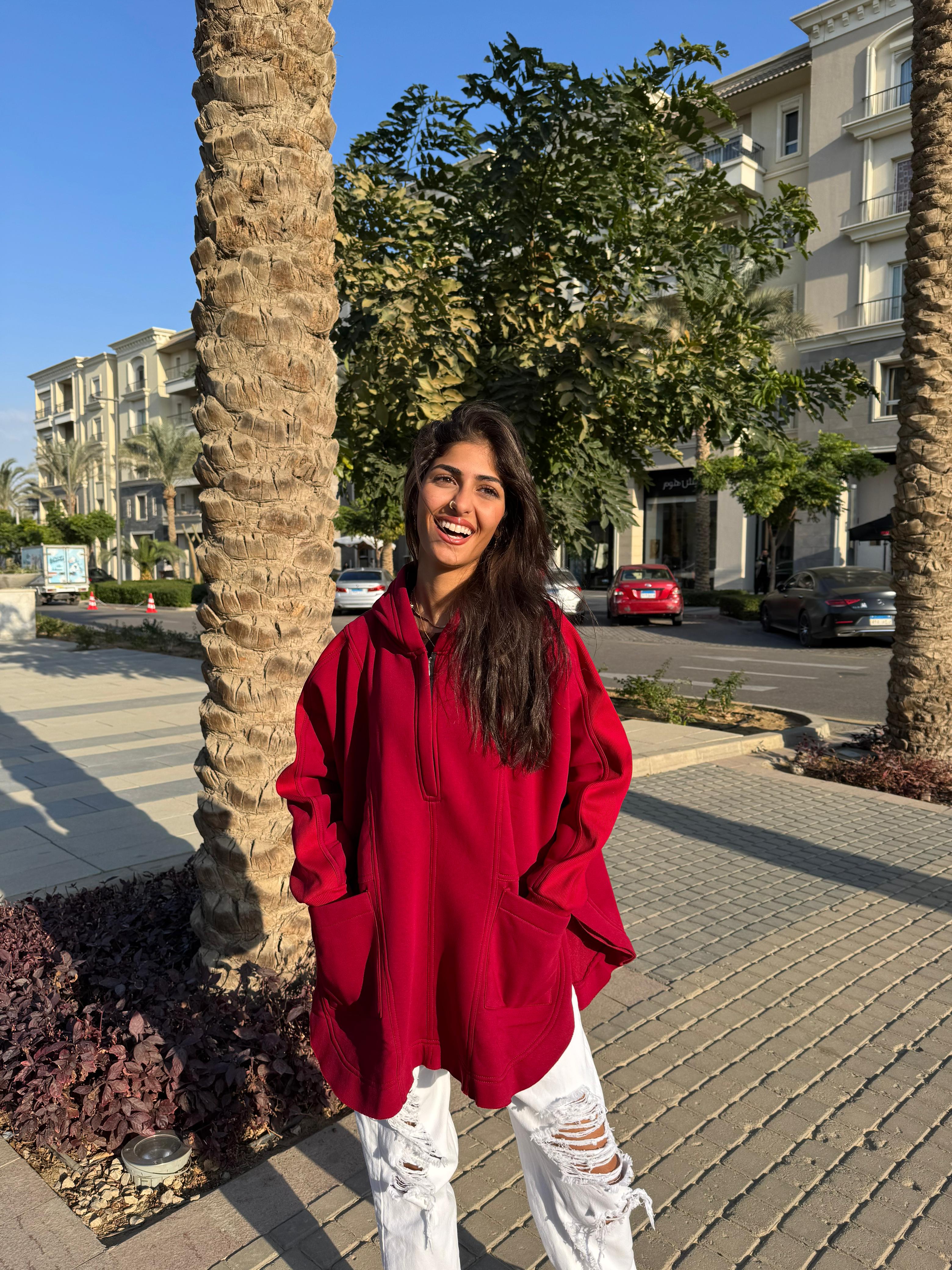 Burgundy Rib sleeved hoodie