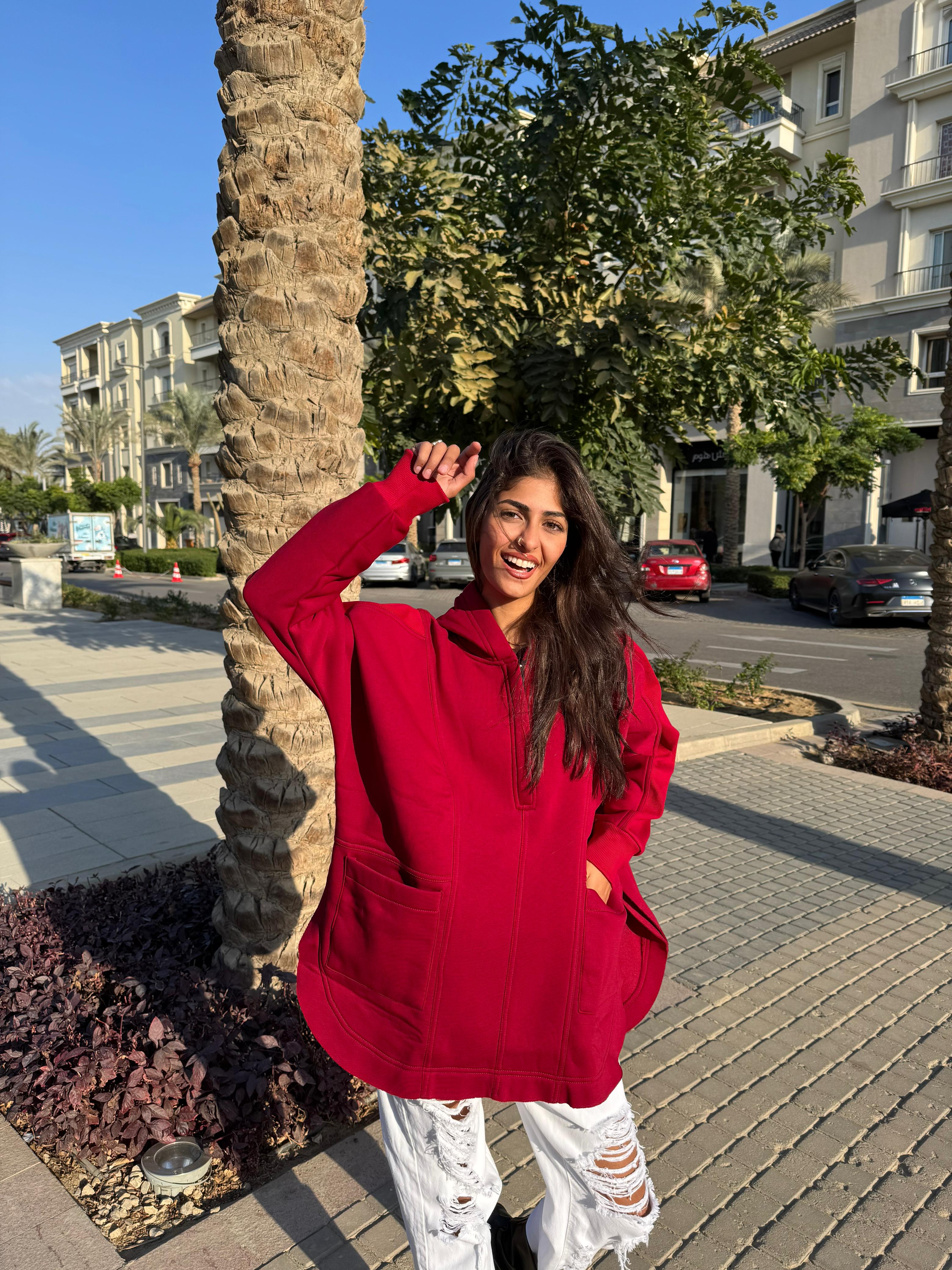 Burgundy Rib sleeved hoodie