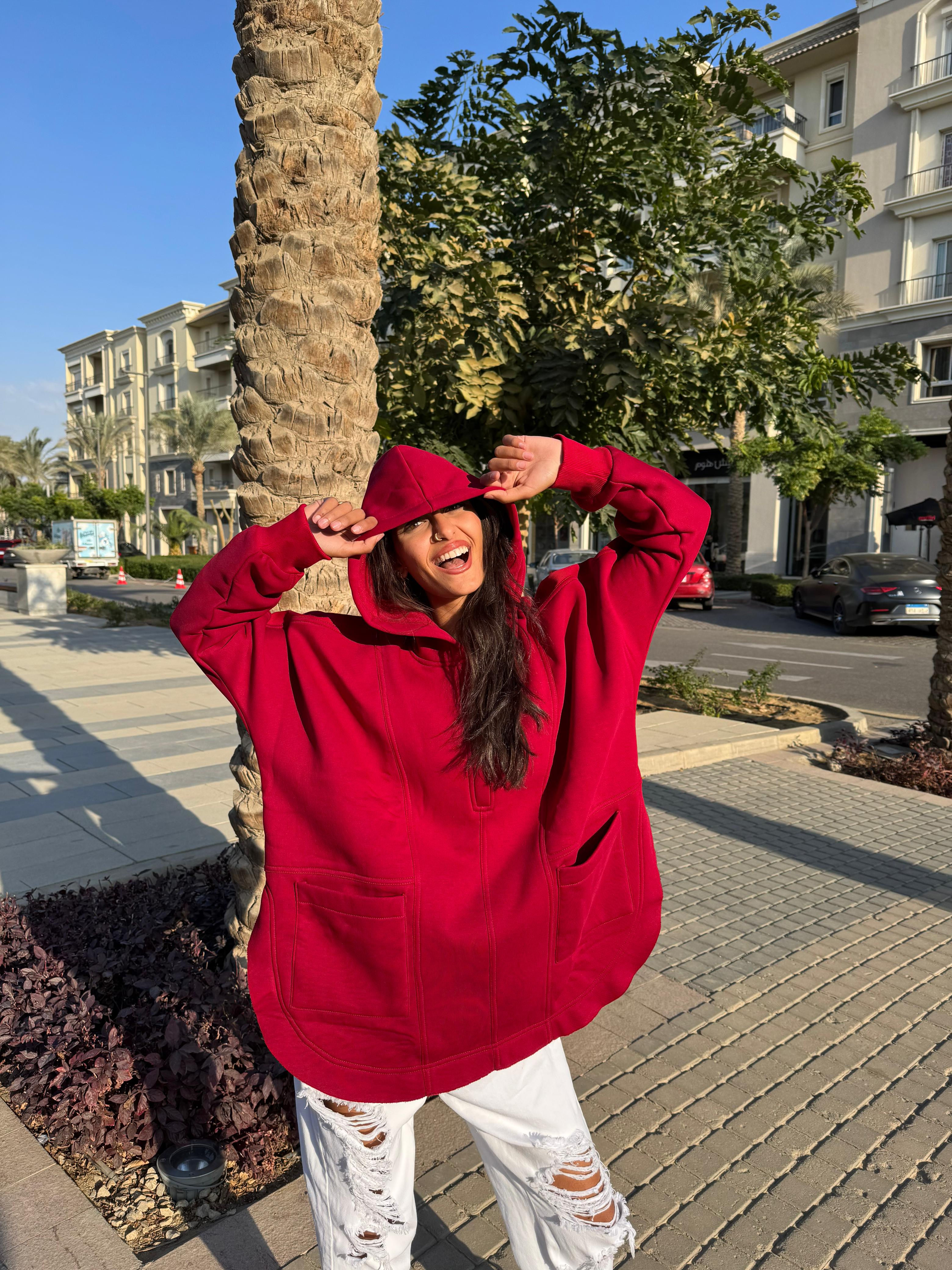 Burgundy Rib sleeved hoodie