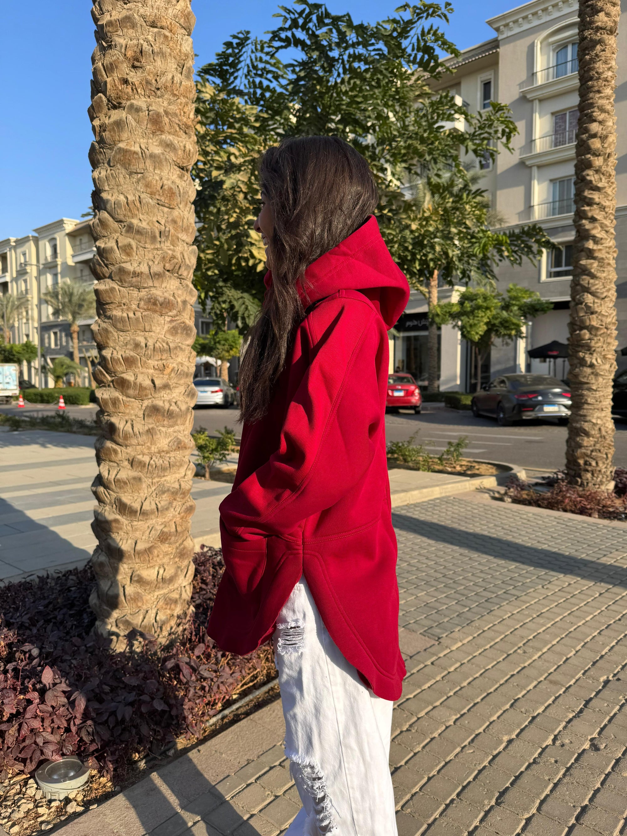 Beige Rib sleeved hoodie