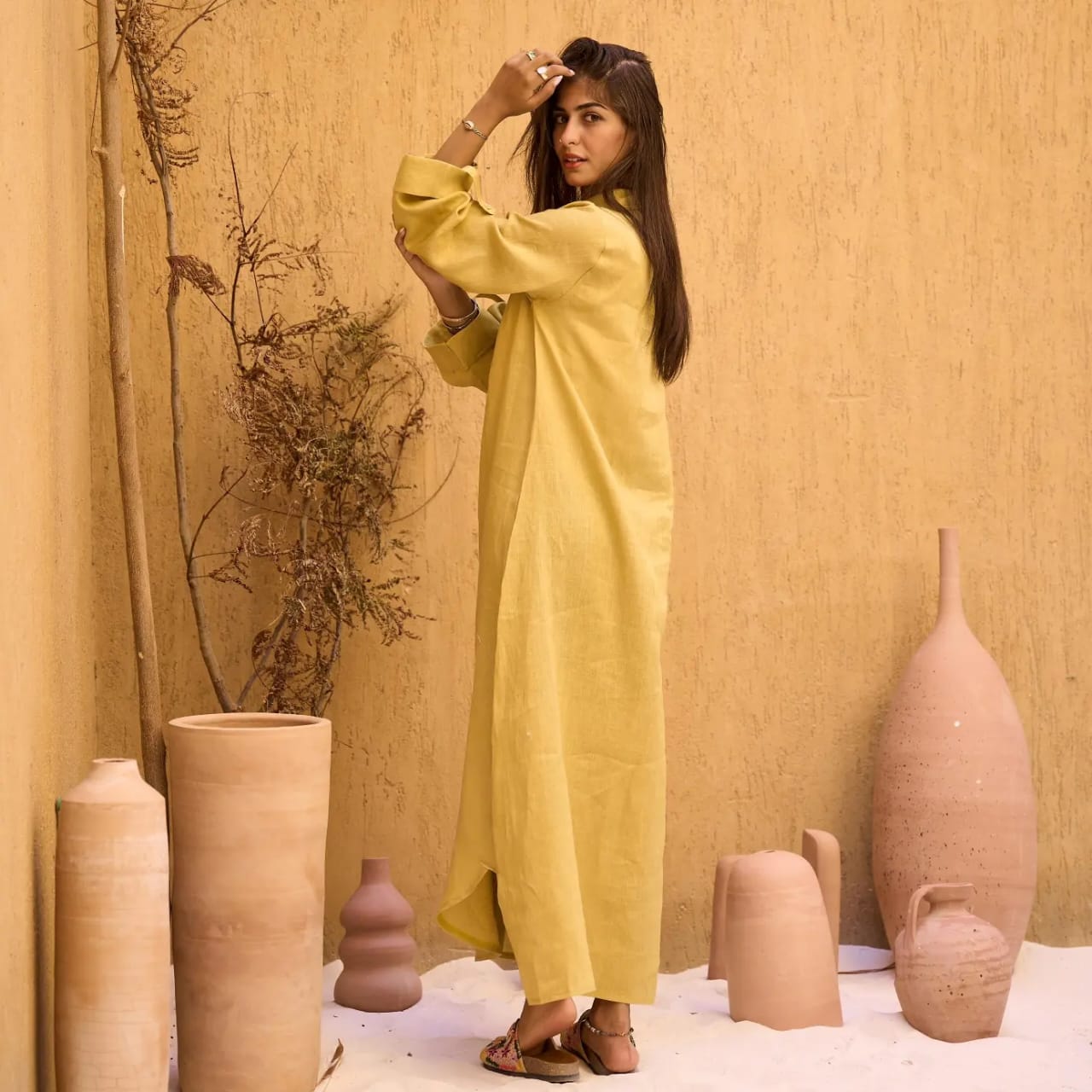 Apple green Pure Linen Dress