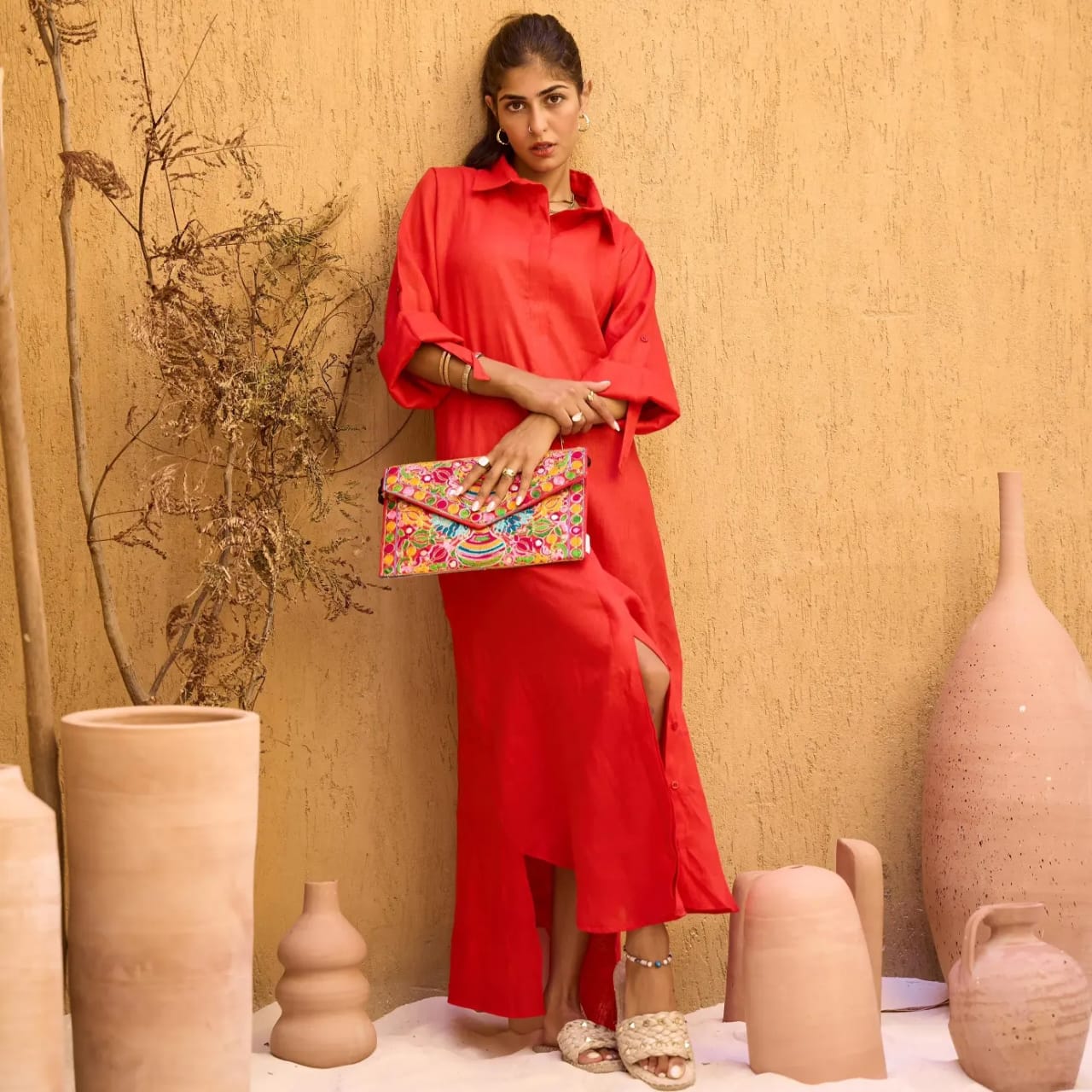 Red Pure Linen Dress