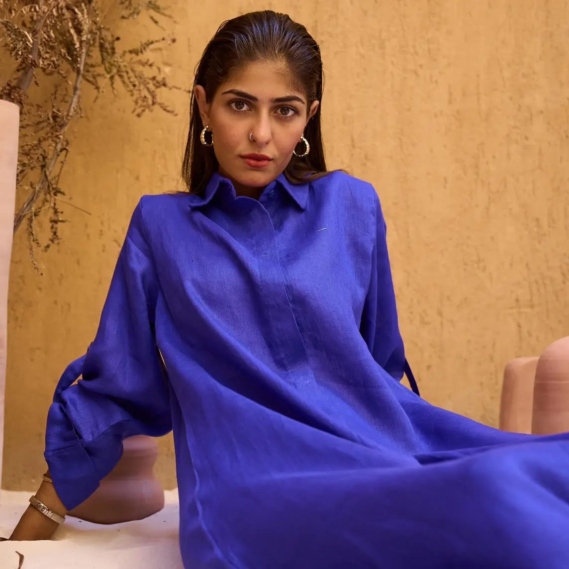 Blue Pure Linen Dress