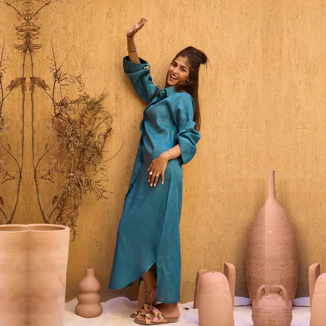 Apple green Pure Linen Dress