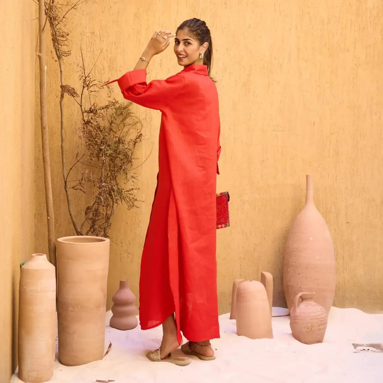 Apple green Pure Linen Dress