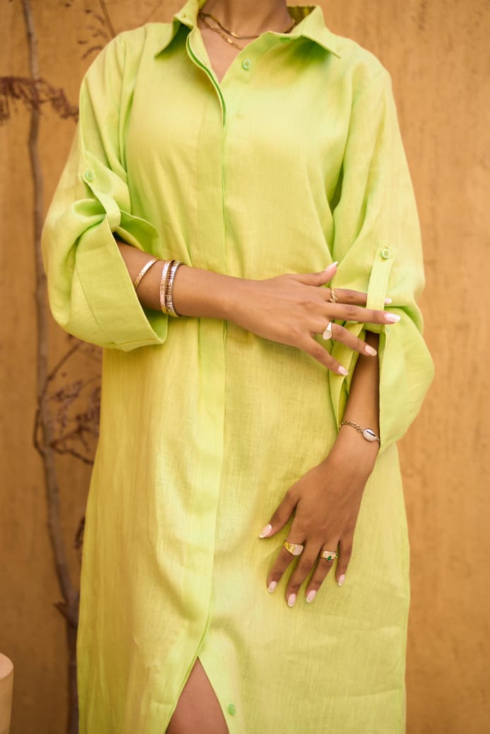 Apple green Pure Linen Dress