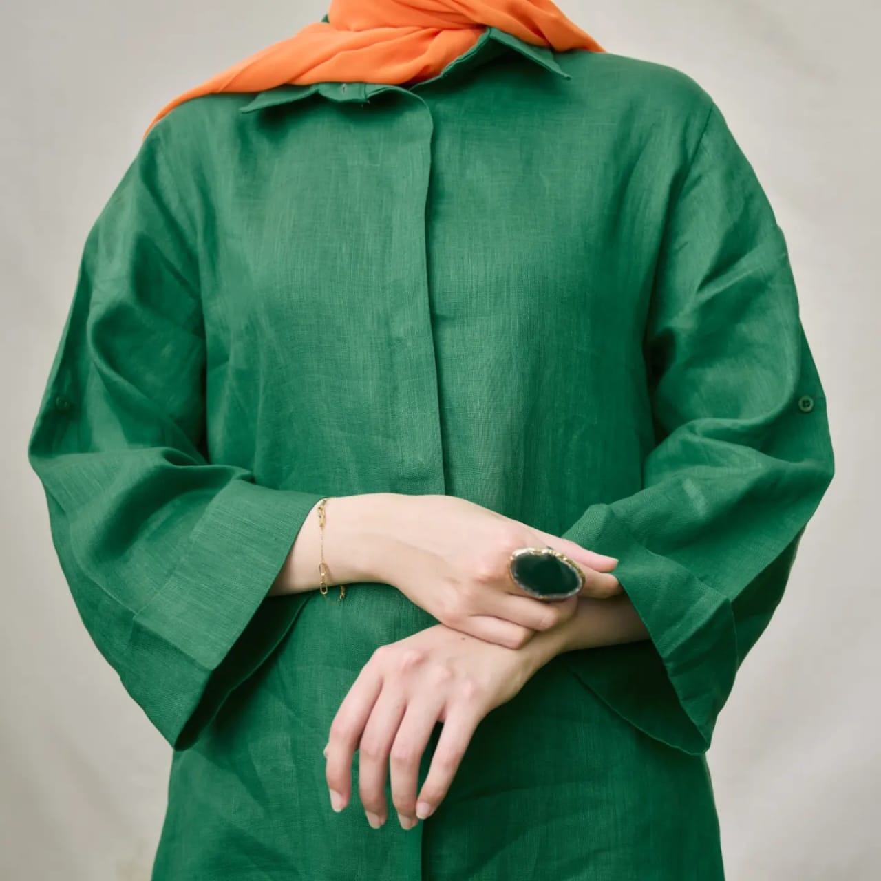 Green Pure Linen Dress