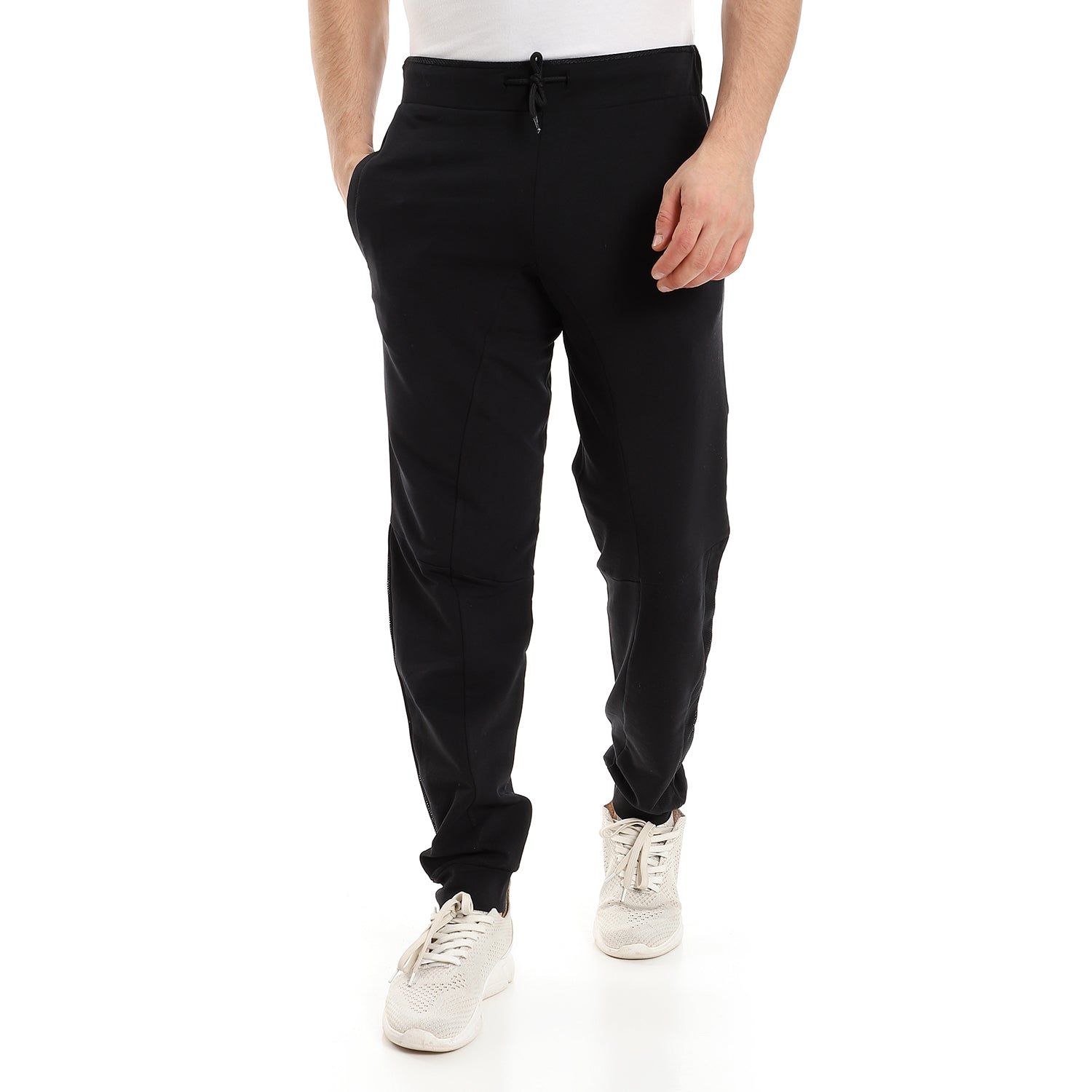 Black joggers with  neon orange mesh