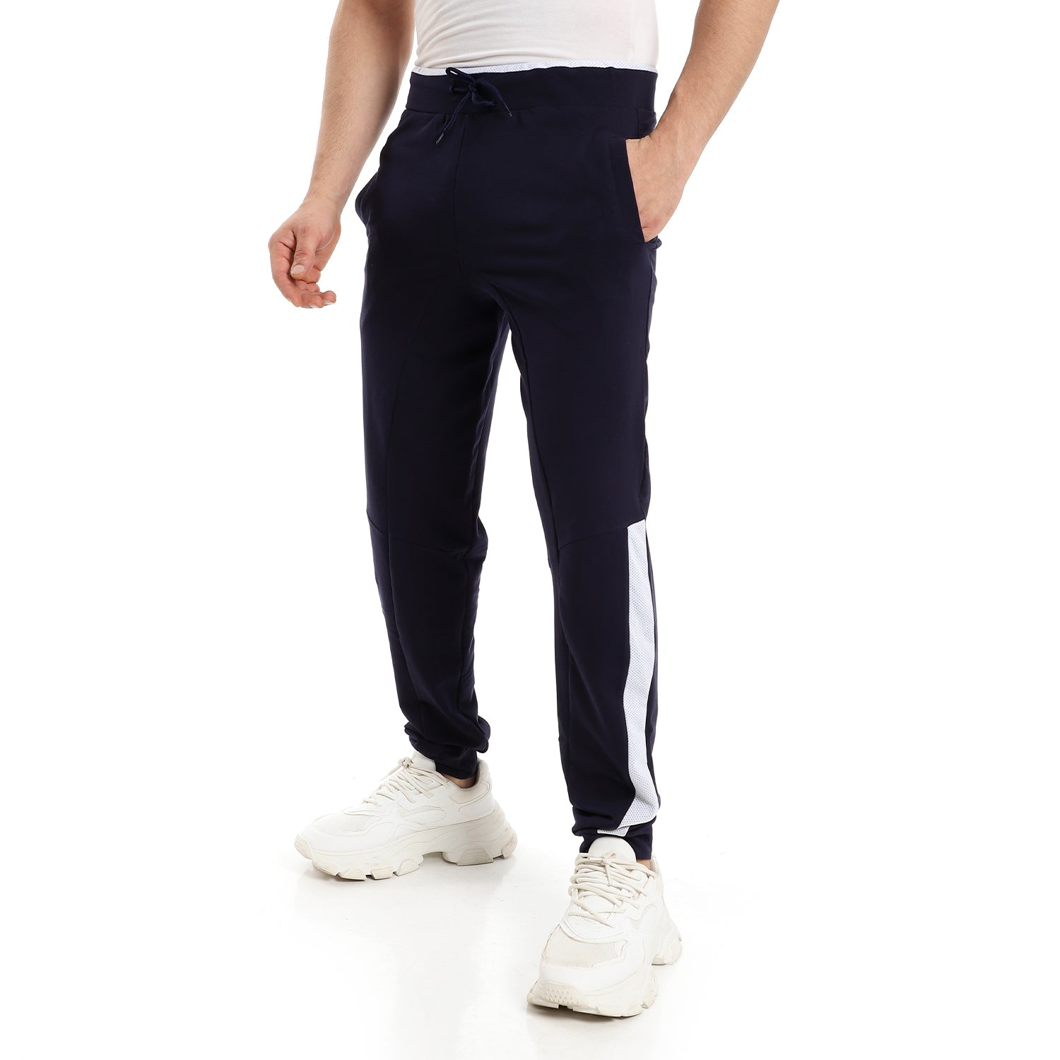 Black joggers with white mesh