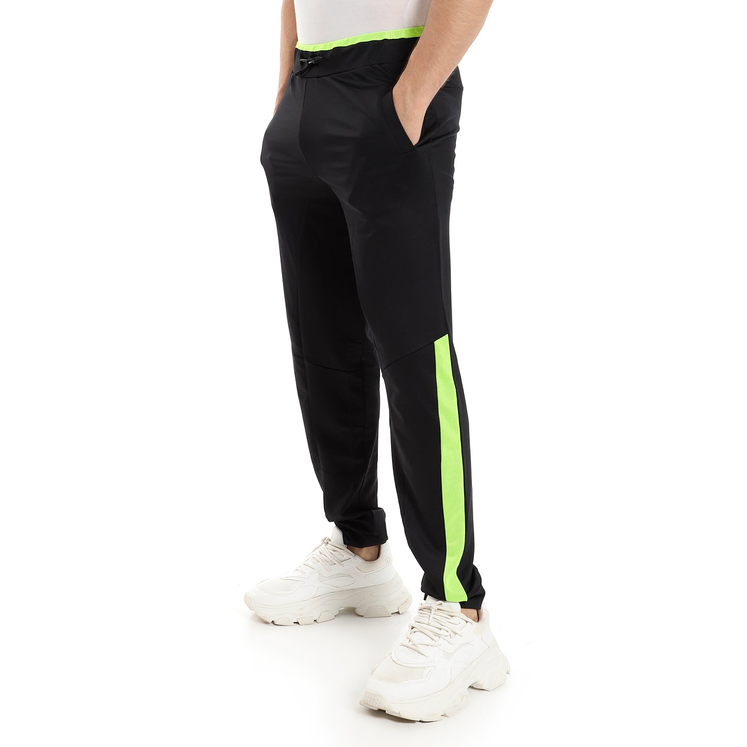 Black joggers with  neon yellow mesh