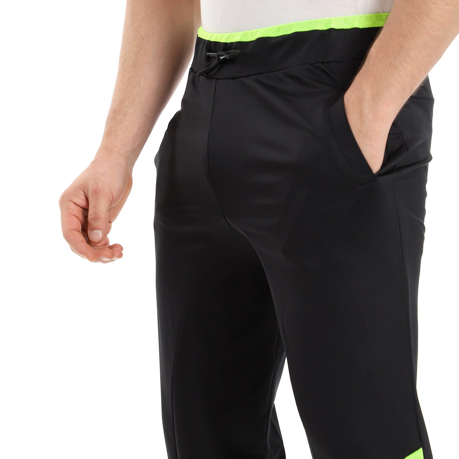 Black joggers with  neon yellow mesh