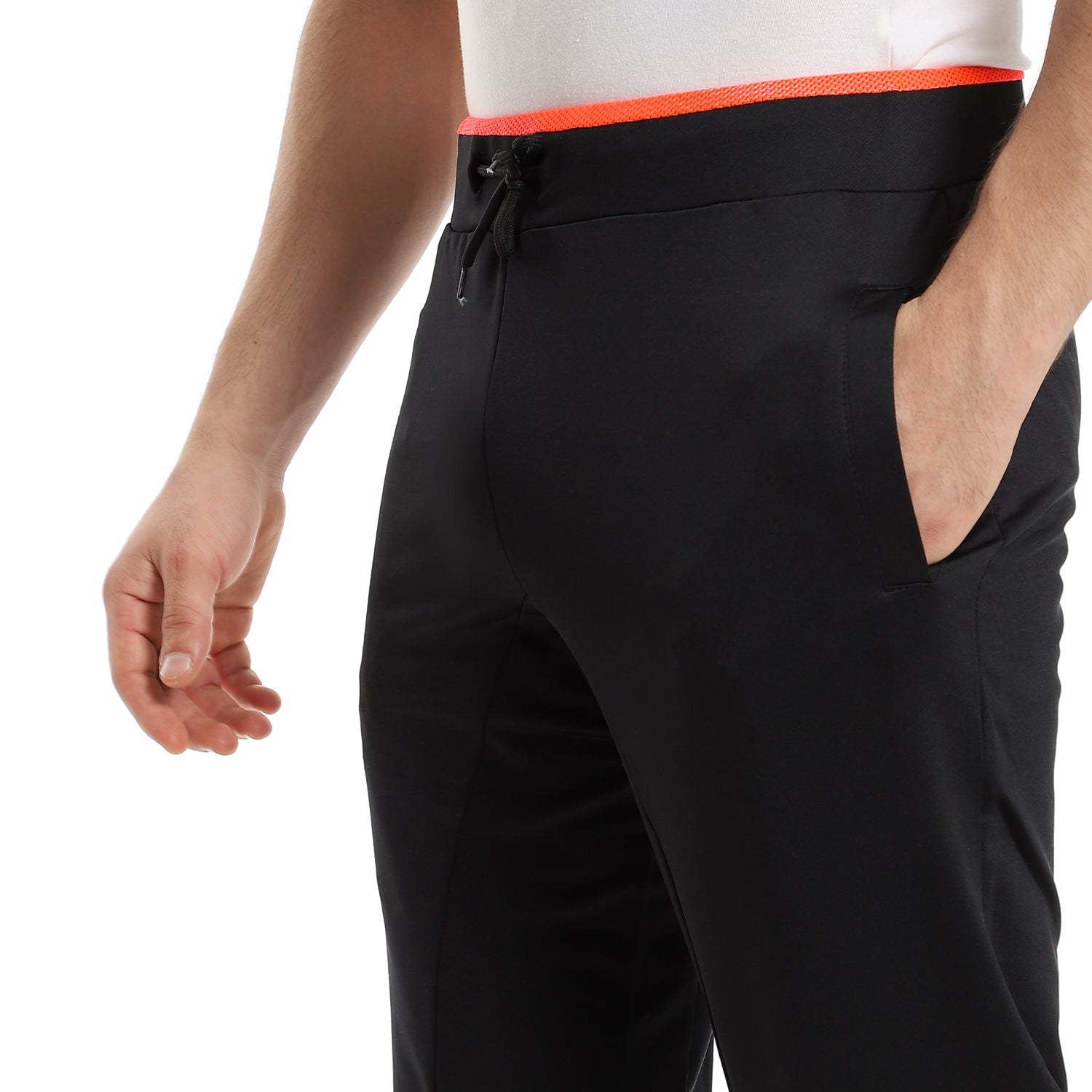 Black joggers with  neon orange mesh