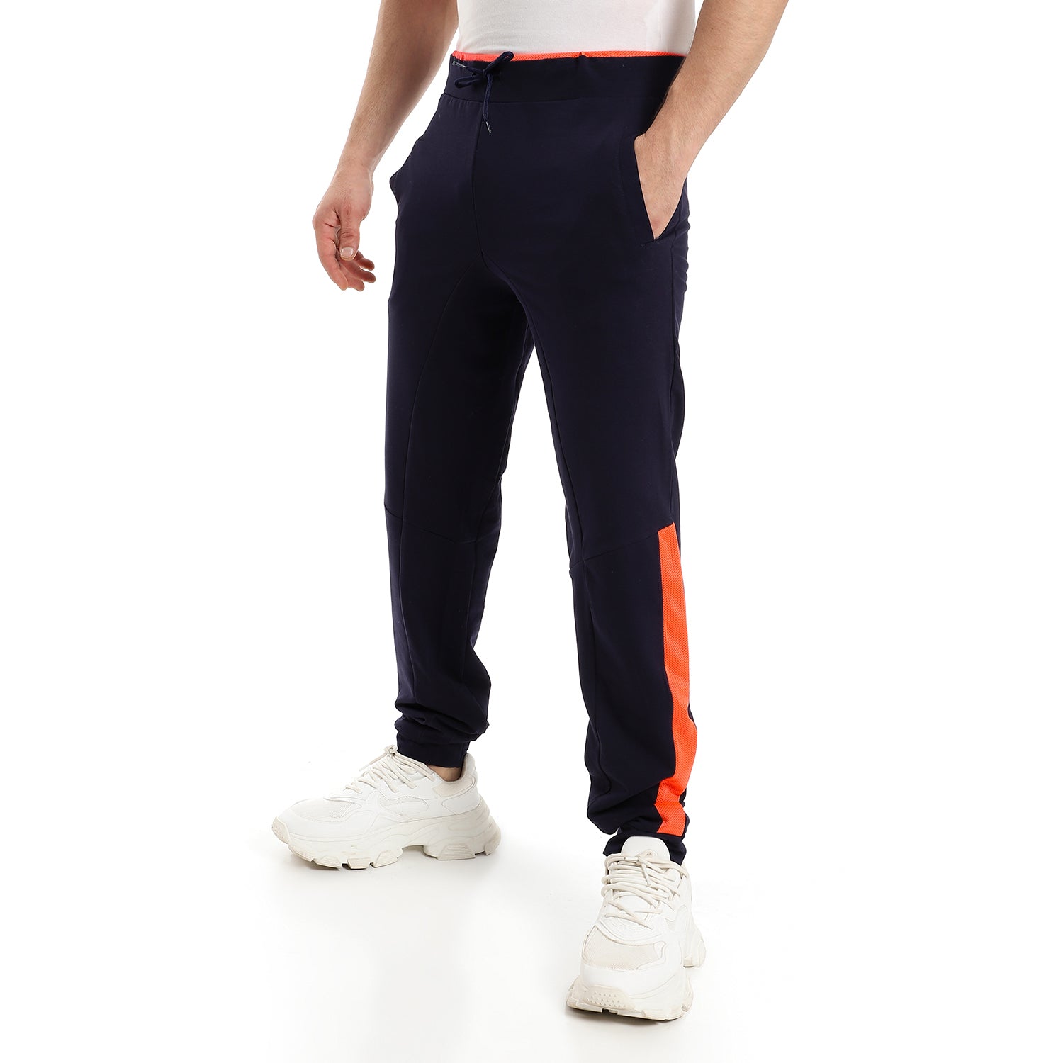 Black joggers with  neon orange mesh