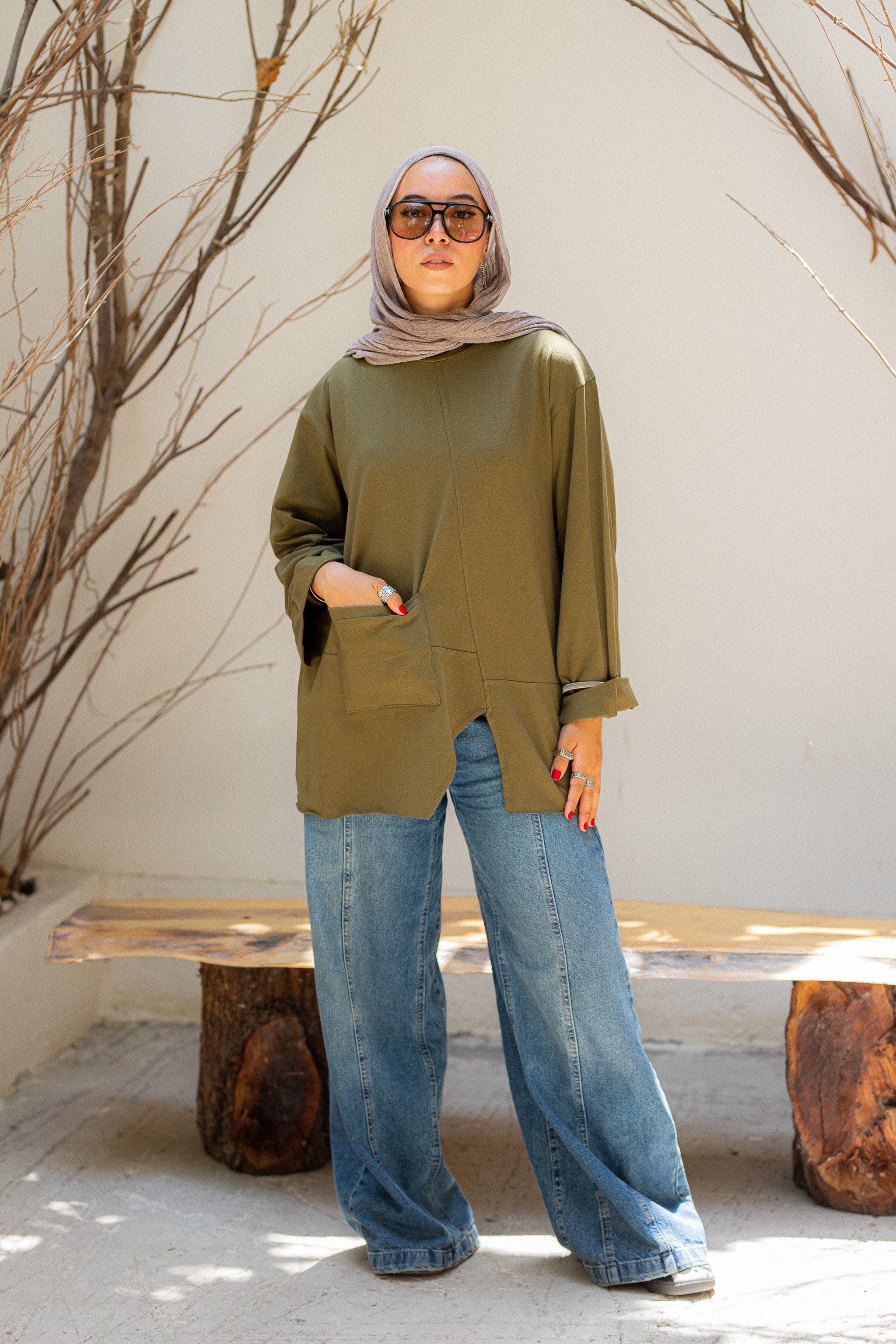 Khaki Front pocket T-shirt