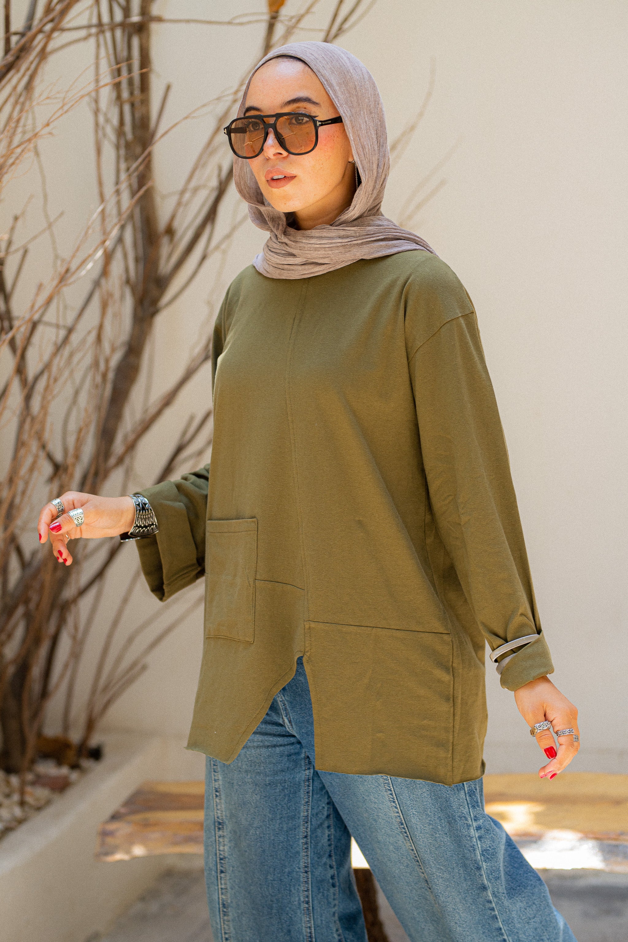 Khaki Front pocket T-shirt