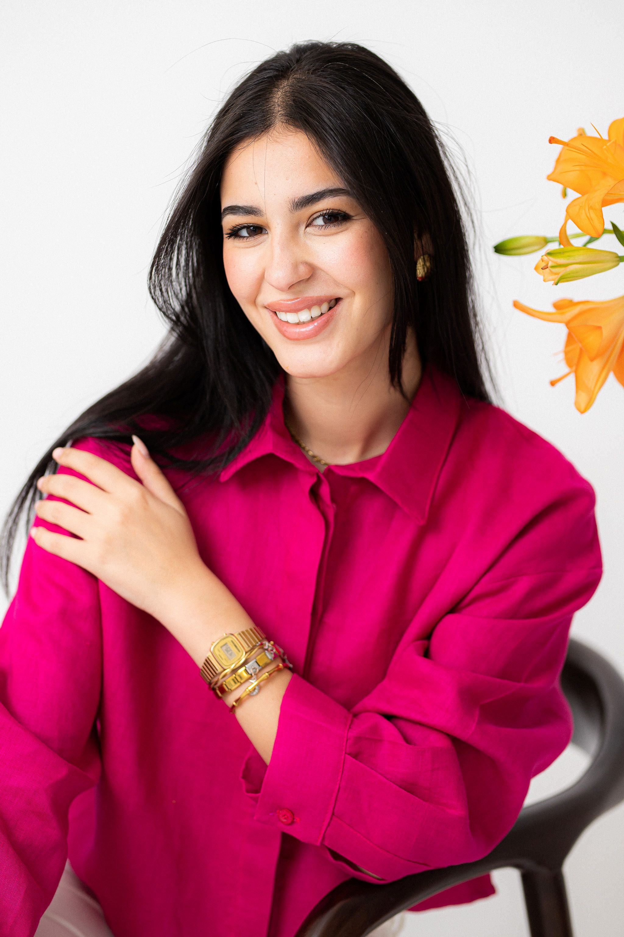 Hot Pink Pure Linen Cropped shirt