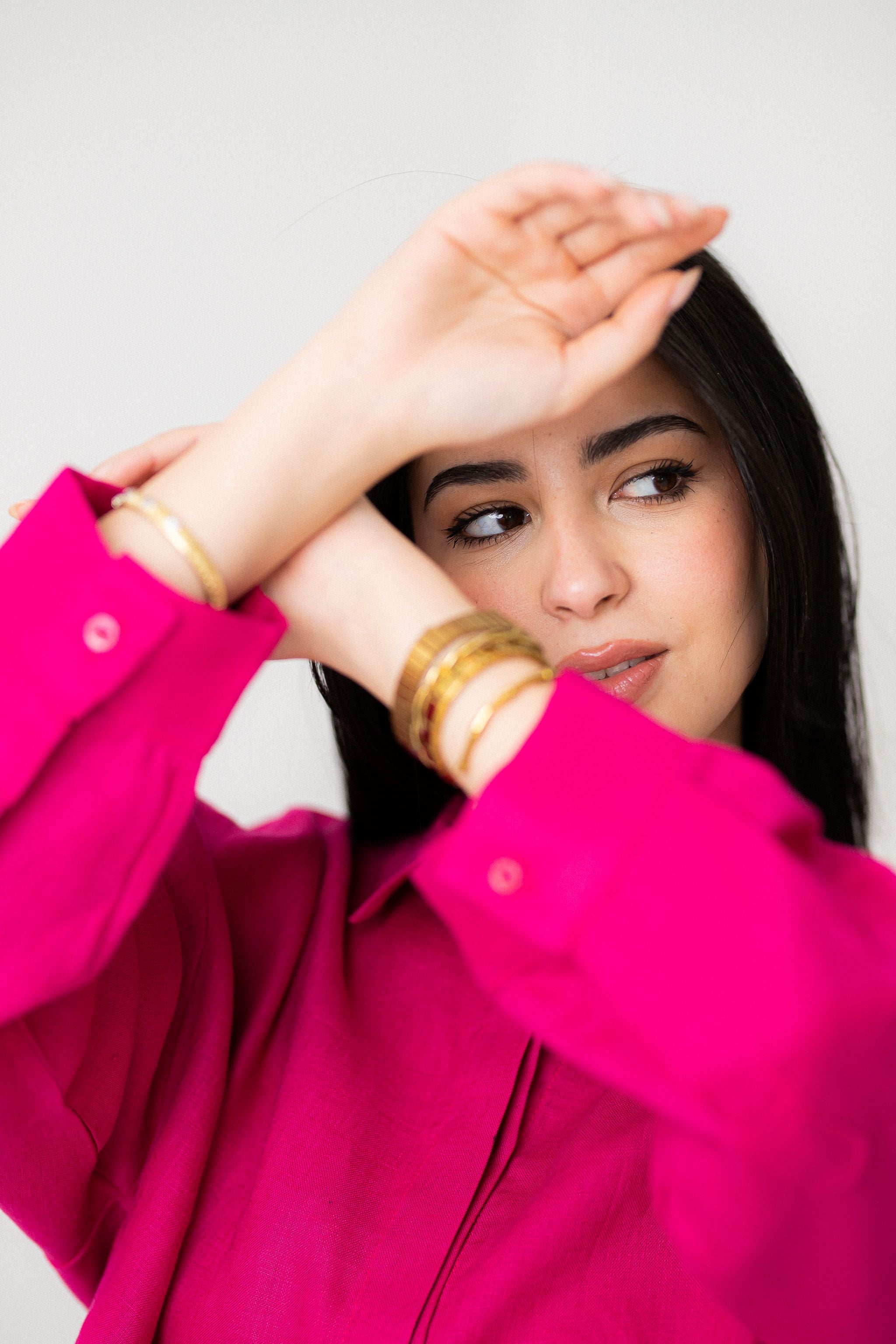 Hot Pink Pure Linen Cropped shirt