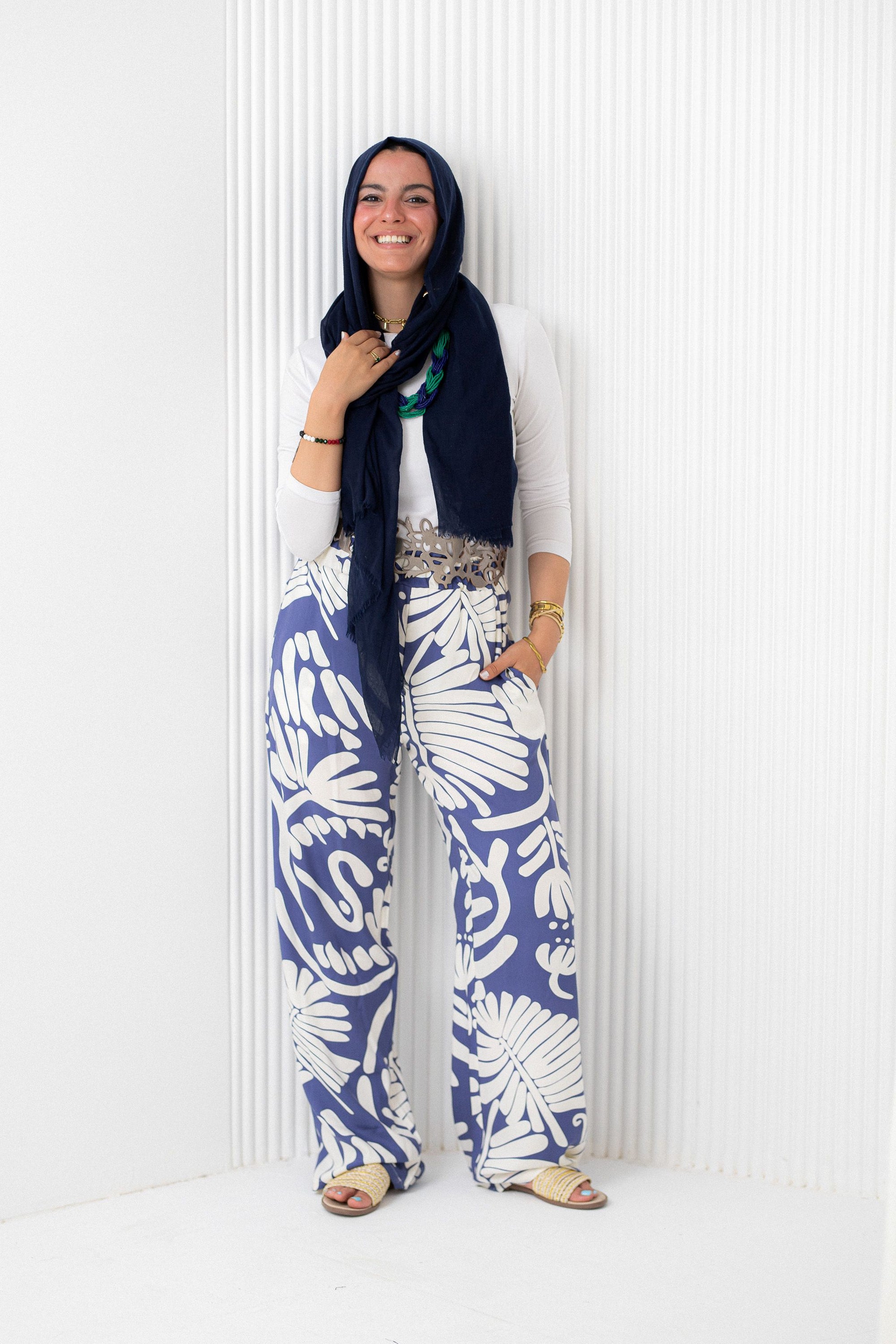 Beige Palm leaves Pants