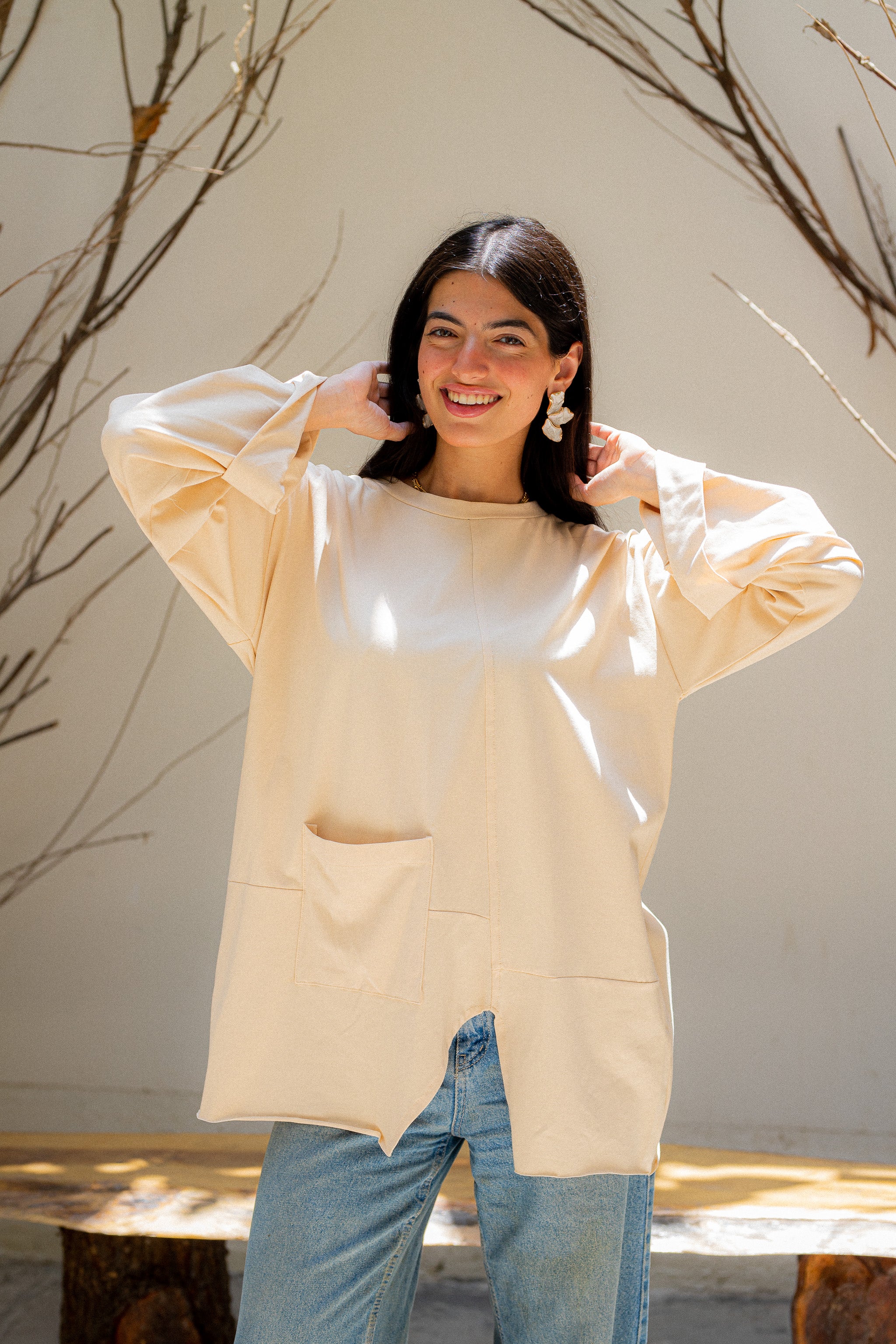 Beige Front pocket T-shirt