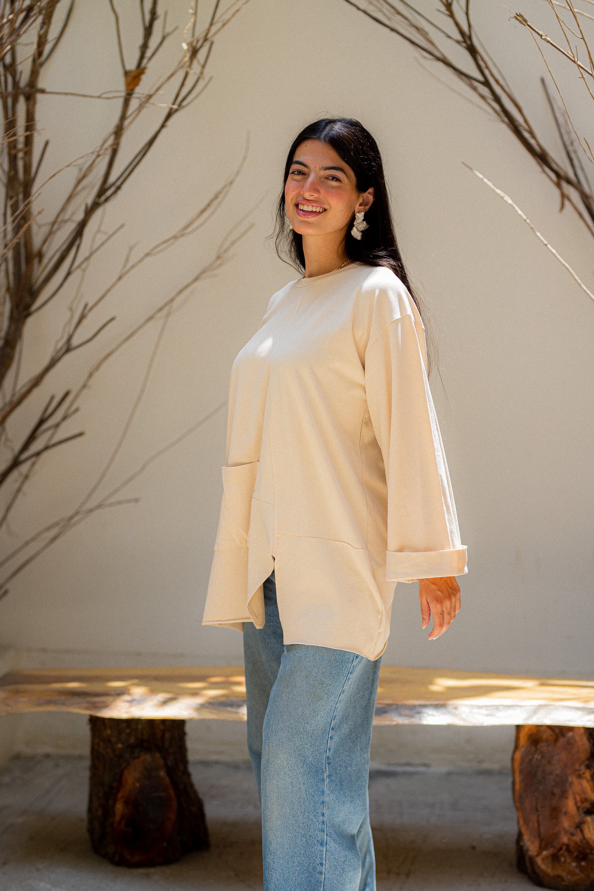 Beige Front pocket T-shirt