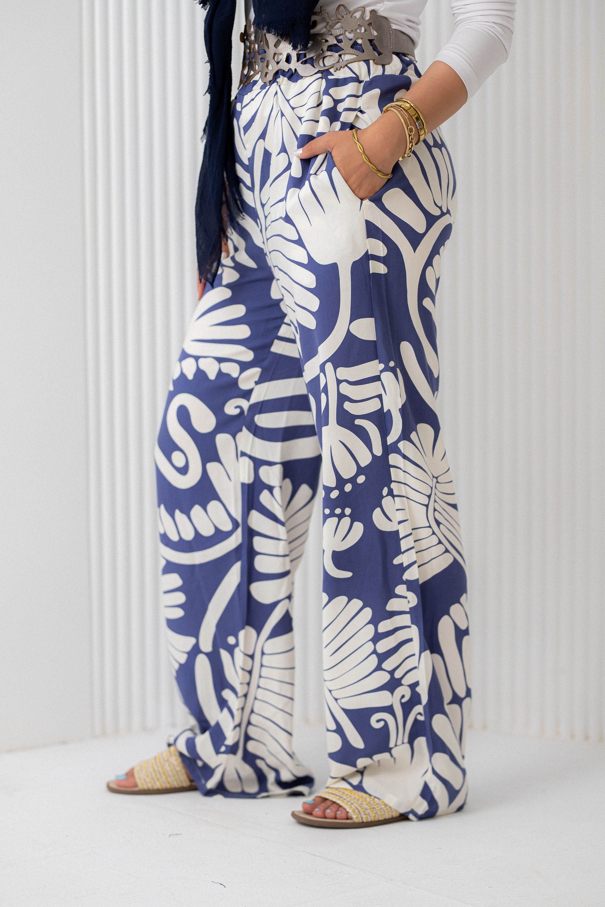 Navy Palm leaves Pants