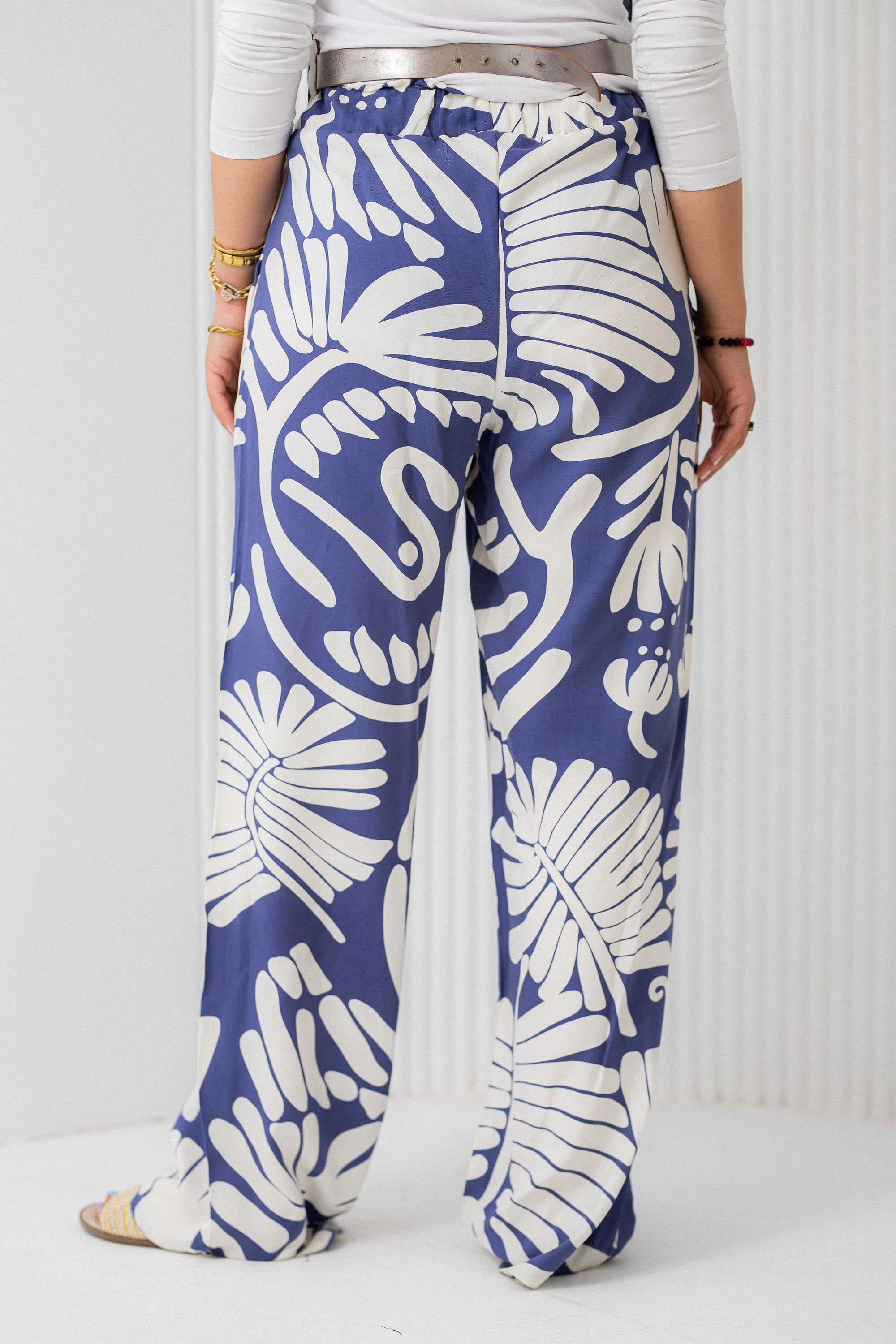 Beige Palm leaves Pants