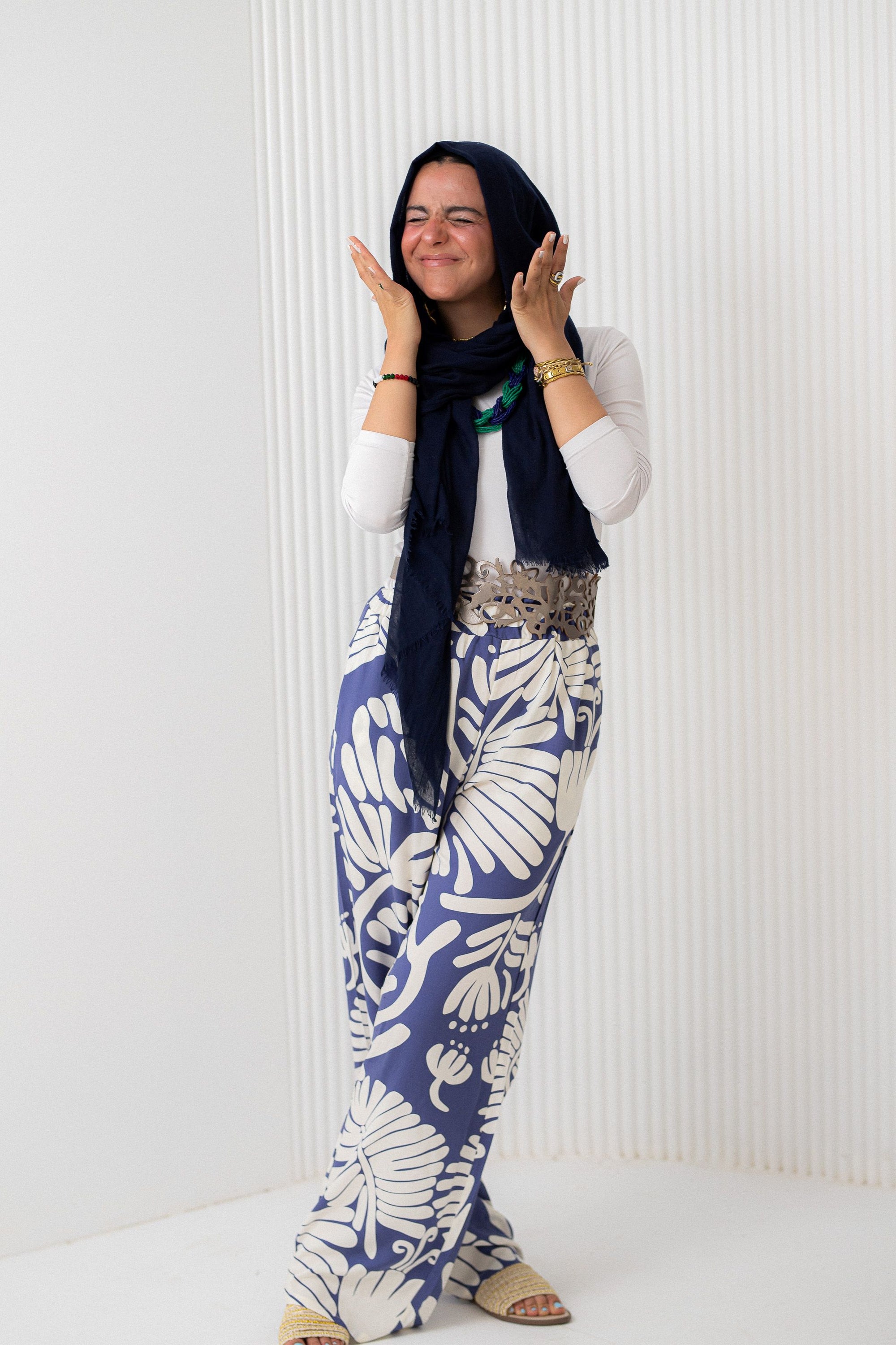 Beige Palm leaves Pants