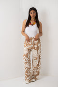 Beige Palm leaves Pants